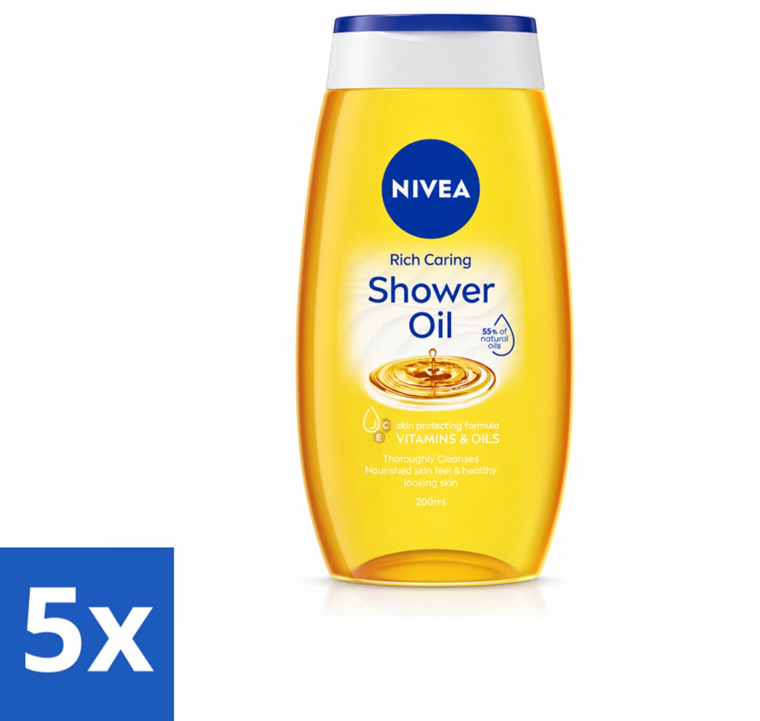 5 x NIVEA - Doucheolie - Natuurlijke Doucheolie - 200 ml - Voordeelverpakking - 5 stuks