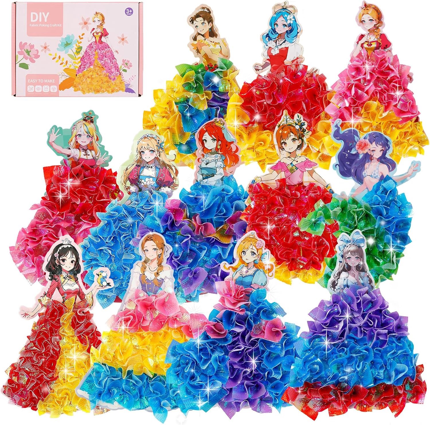 Knutselset "Prinsessensteekbeeld", creatieve knutselset om een jurk in elkaar te steken, modieus prinsessen-aankleedspeelgoed om op te steken, voor meisjes, cadeau voor kinderen