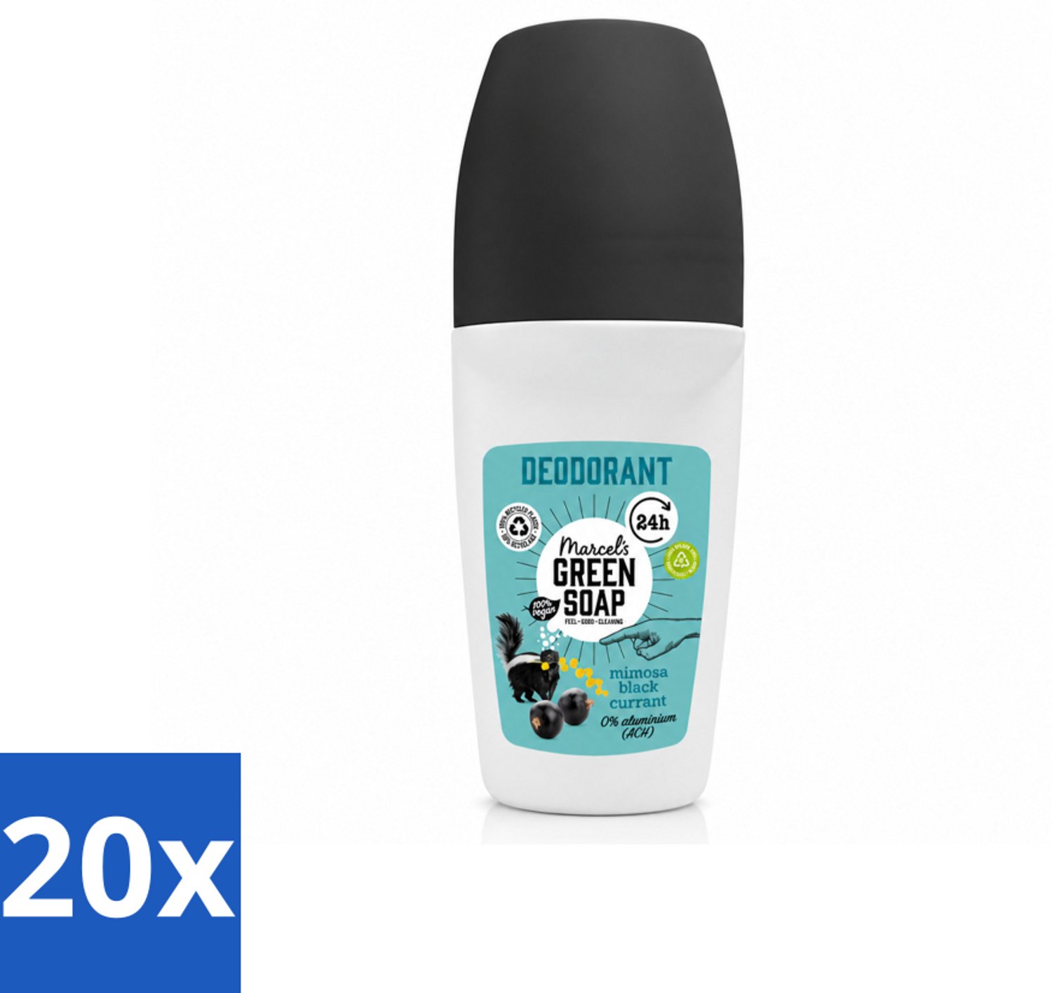 20 x Marcel's Green Soap - Deodorant Roller - Mimosa & Blackcurrant - Langdurige frisheid - 50 ml - Voordeelverpakking - 20 stuks