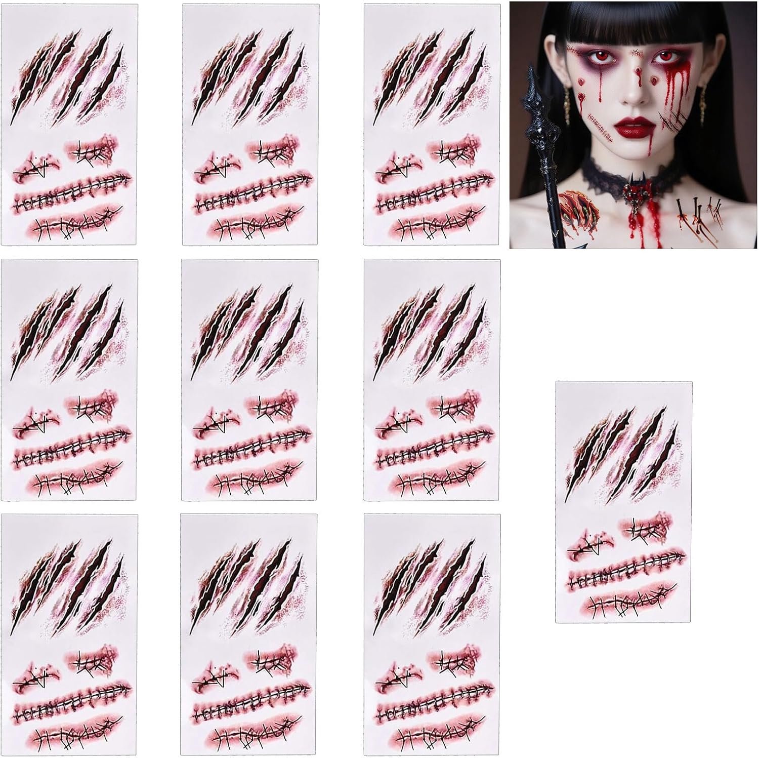 Tijdelijke Halloween-Tatoeages, 10 Blatten Griezelige Gezichtstattoo, Zombie Tattoo voor Cosplay Thema Feesten Carnaval