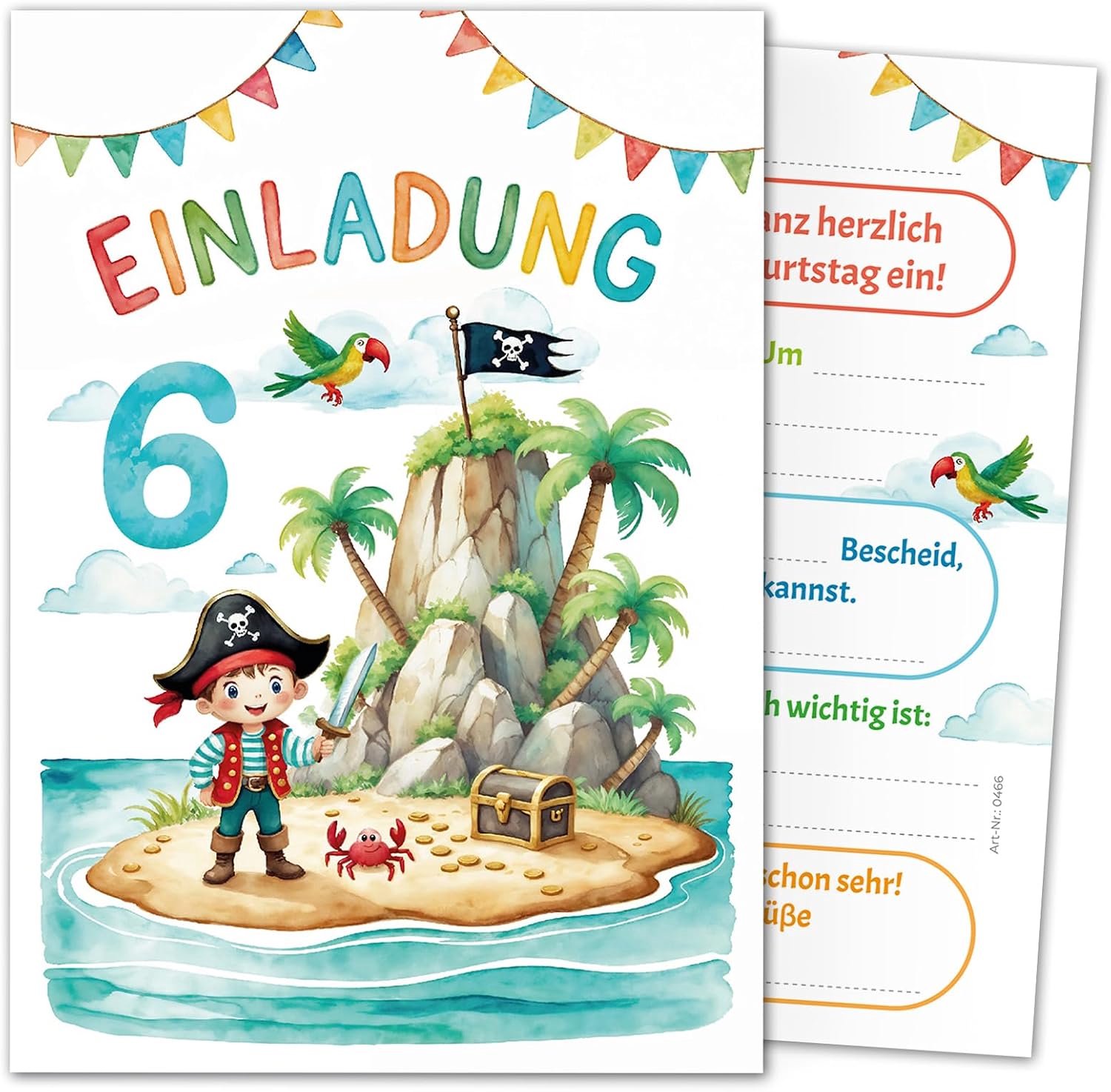 12 uitnodigingskaarten voor 6e kinderverjaardag piraat meisjes jongens kinderen coole kleurrijke uitnodigingen zesde verjaardag verjaardagsuitnodigingen kids