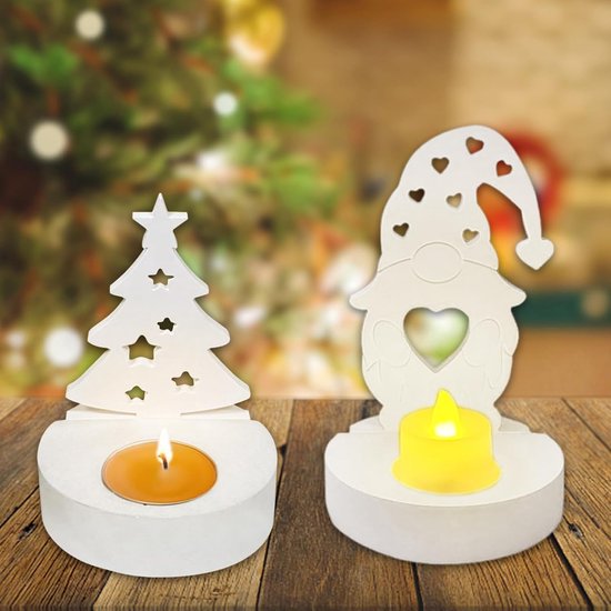 Gietvormen voor Kerstmis, 4 stuks gietvormen, siliconen kerstboom, kaboutervormen met sokkel, doe-het-zelf handgemaakte kerstkaarsen, gietbaar in gips en epoxyhars, voor thuistafeldecoratie — afbeelding 3
