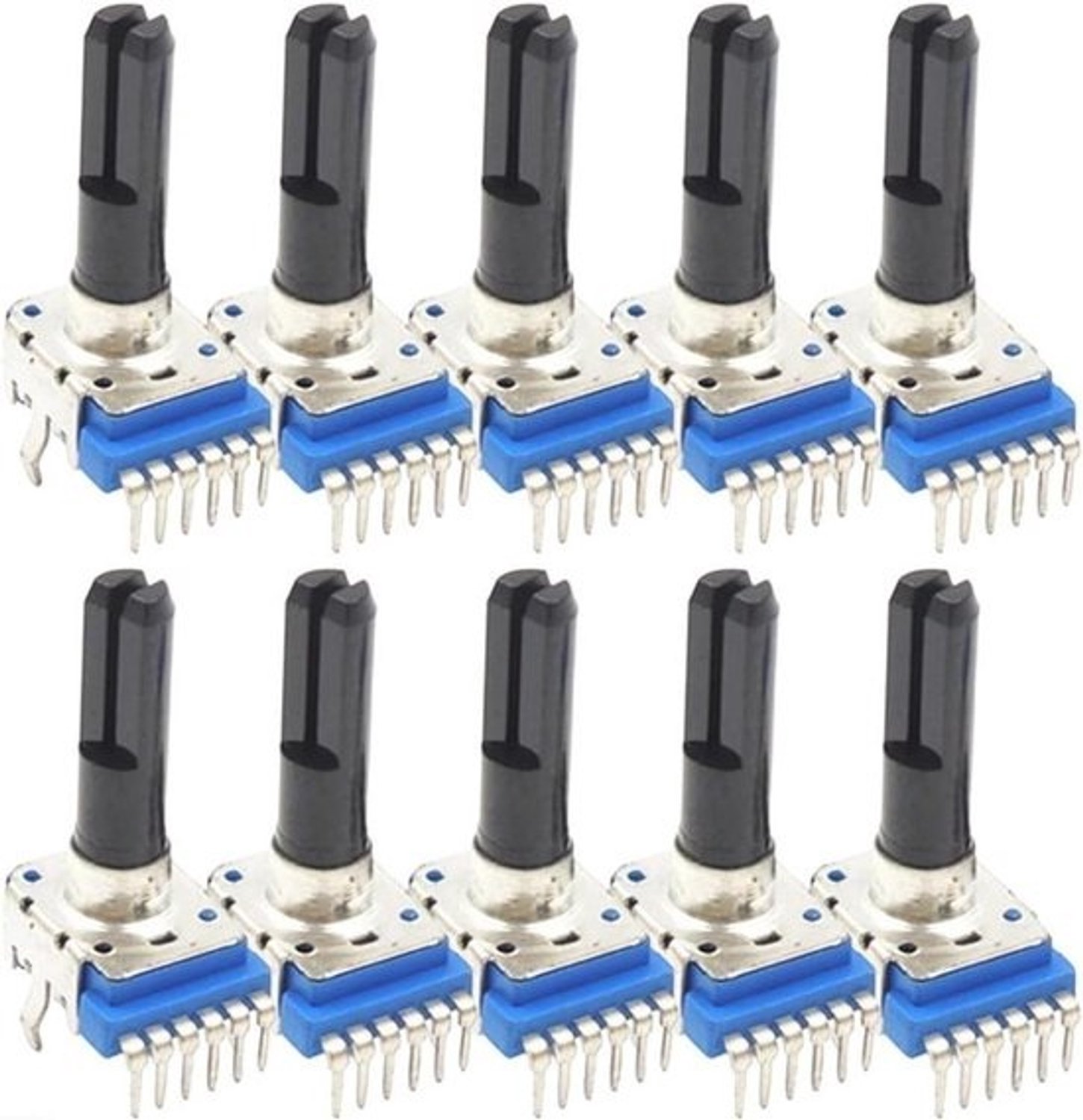 Stereo potentiometer - variabele weerstand - audiovolumeregeling - 6-pin halve as - 30mm - metaal