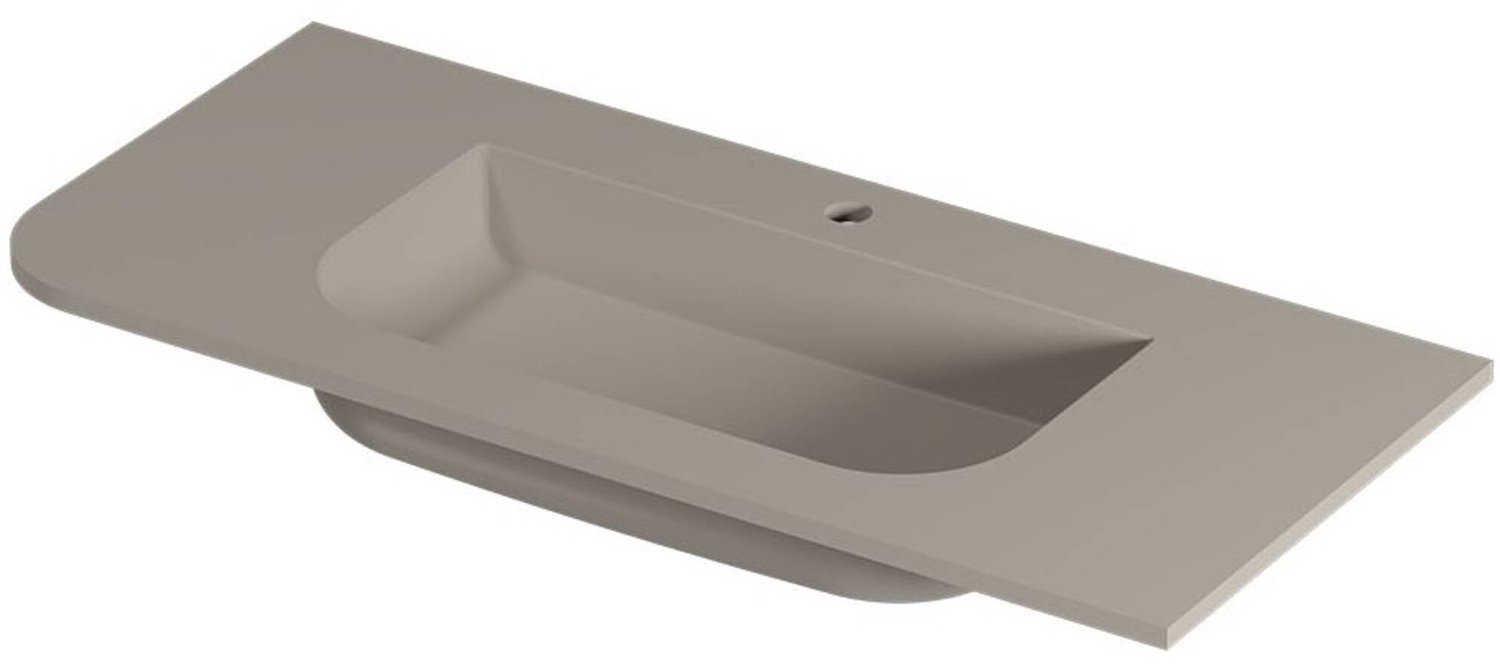 Saqu Olivo wastafel keramiek half afgerond links met 1 kraangat 100x45x1,7cm mat beige zand