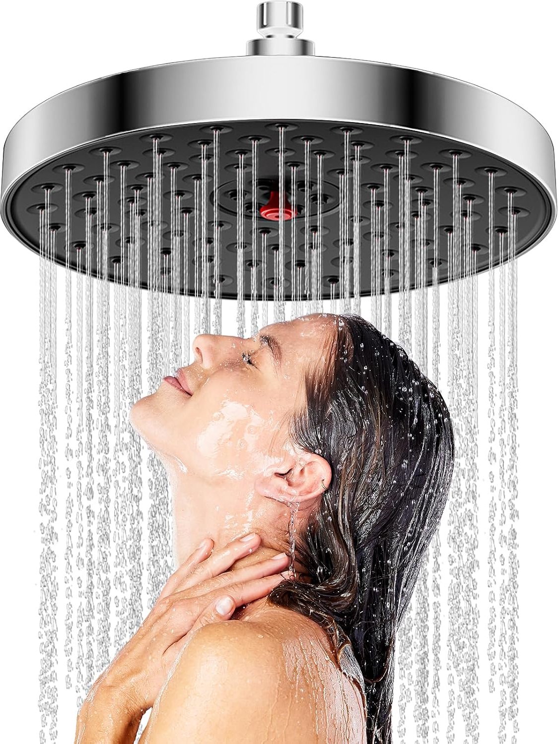 Regendouche, rond, handmatige ontkalking, 25 cm, grote regendouchekoppen, hoge druk, waterbesparend, 360° verstelbaar (chroom)