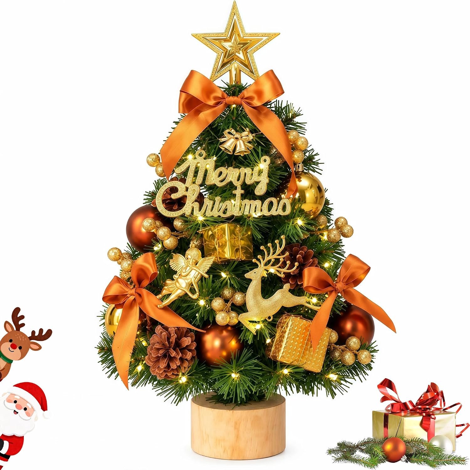 60 cm kleine kerstboom met verlichting, tafelkerstboom