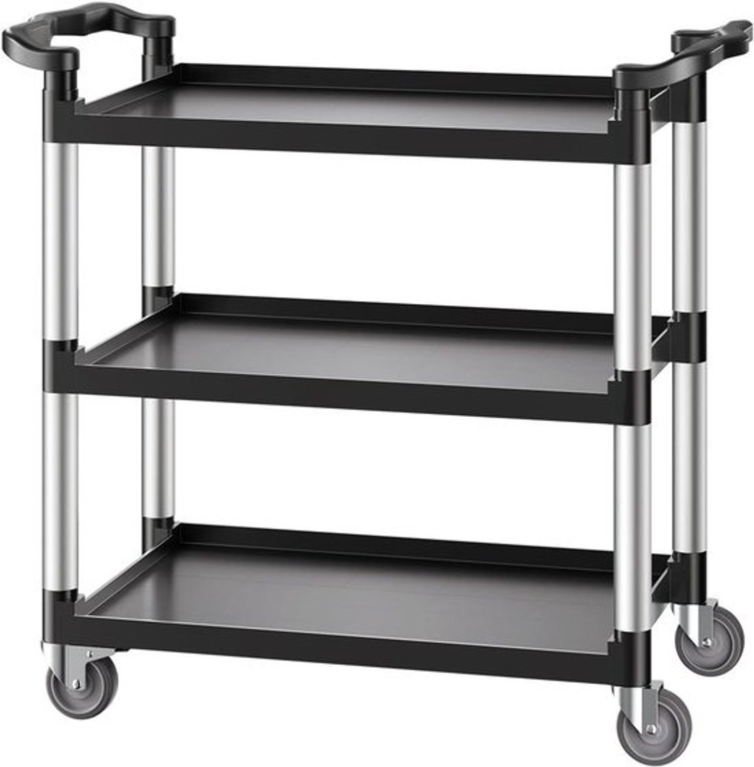 Dienstwagen met wielen - Verrijdbaar plateau - Spullen verplaatsen - 3 lagen - Draagvermogen 226 kg - Zwart