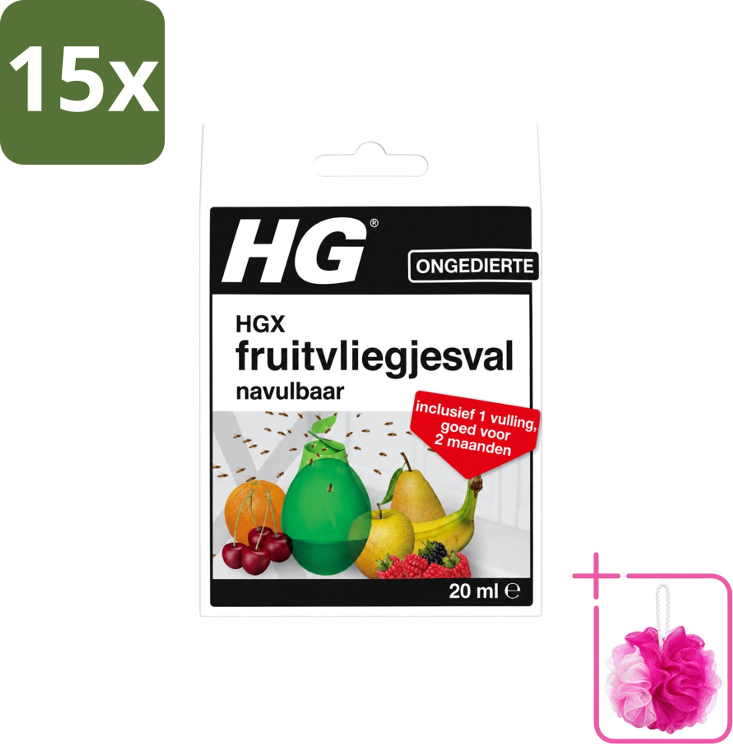 15 x HG X - Ongedierte - Fruitvliegjesval Navulbaar - Inclusief 1 Vulling - 20 ml - Bulkverpakking - Fruitvliegjesval - Douchemop - Fruitvliegjes bestrijding