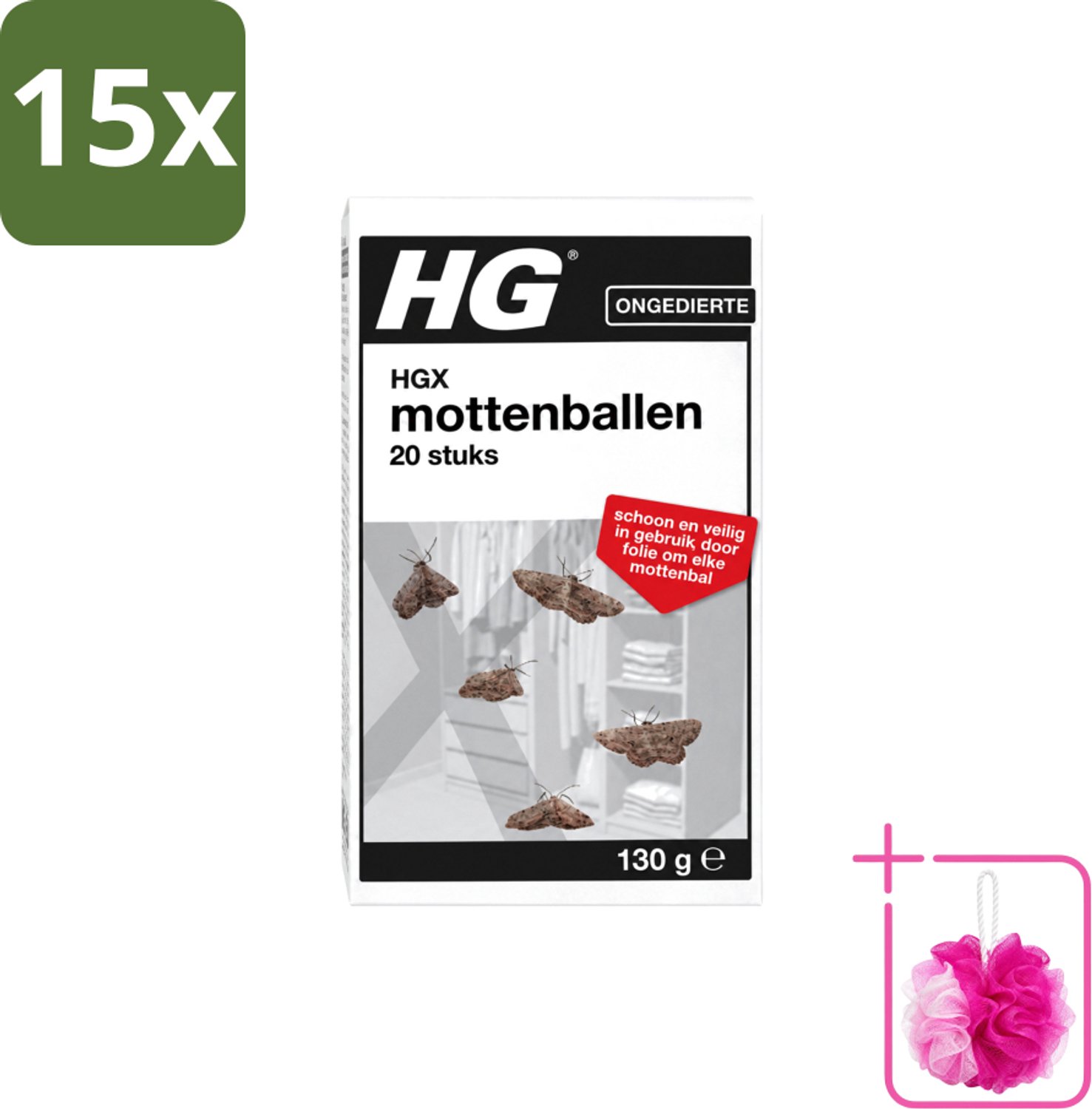 15 x HG X - Ongedierte - Mottenballen - Schoon & Veilig - 20 Mottenballen - Bulkverpakking - Mottenbestrijding - Douchemop - Mottenballen