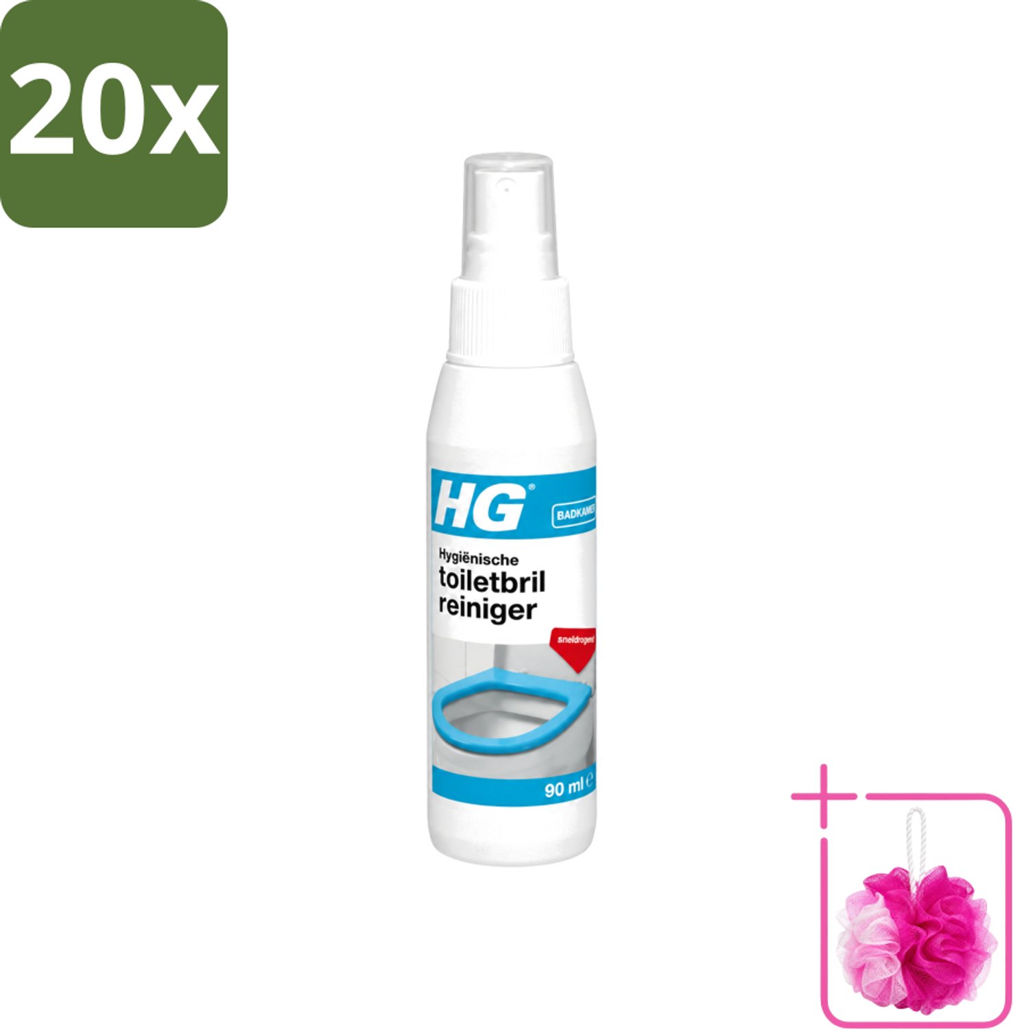 20 x HG - Badkamer - Hygiënische Toiletbrilreiniger - Sneldrogend - 90 ml - Bulkverpakking - Toiletbril reinigen - Douchemop - Hygiënische toiletbril reiniger