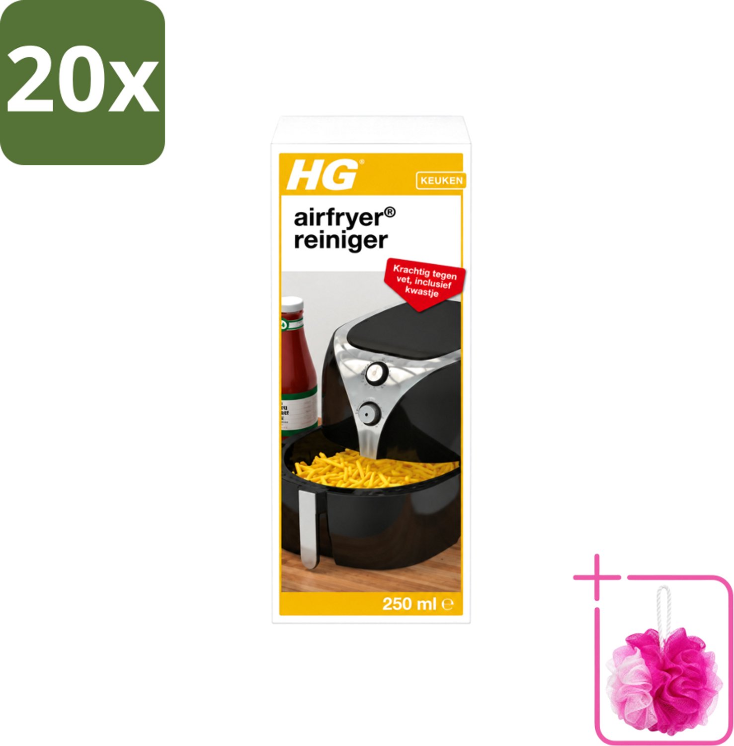 20 x HG - Airfryer Reiniger - Krachtig Tegen Vet - Inclusief Kwastje - 5 Schoonmaakbeurten - 250 ml - Bulkverpakking - Airfryer reinigen - Douchemop - Vetresten verwijderen