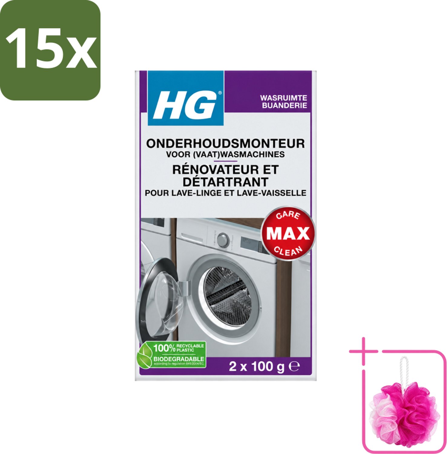 15 x HG - Onderhoudsmonteur Voor (Vaat)Wasmachines - 2 tot 4 Behandelingen - Bulkverpakking - Wasmachine onderhoud - Douchemop - Vaatwasser onderhoud