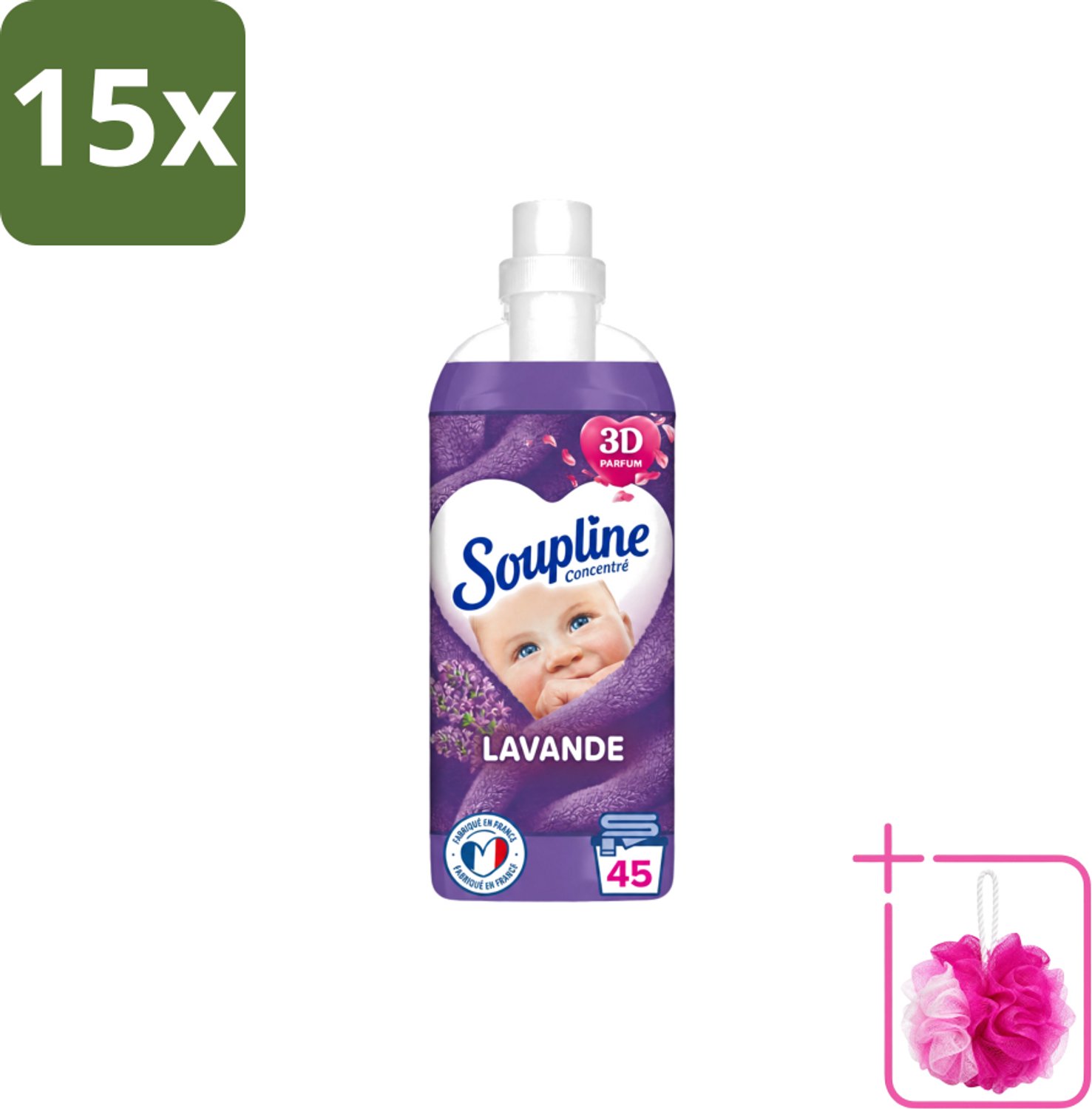 15 x Soupline - Wasverzachter - Lavendel - 45 Wasbeurten - 1L - Bulkverpakking - Wasverzachter - Douchemop - Wasgoed verzorgen
