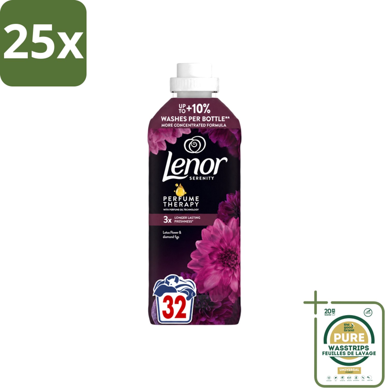 25 x Lenor – Wasverzachter – Lotus Flower & Diamond Figs – 32 Wasbeurten – 675 ml - Wasstrips - Wasverzachter - Wasmachine - Geur - Wasbeurt - Kleding Verzachten