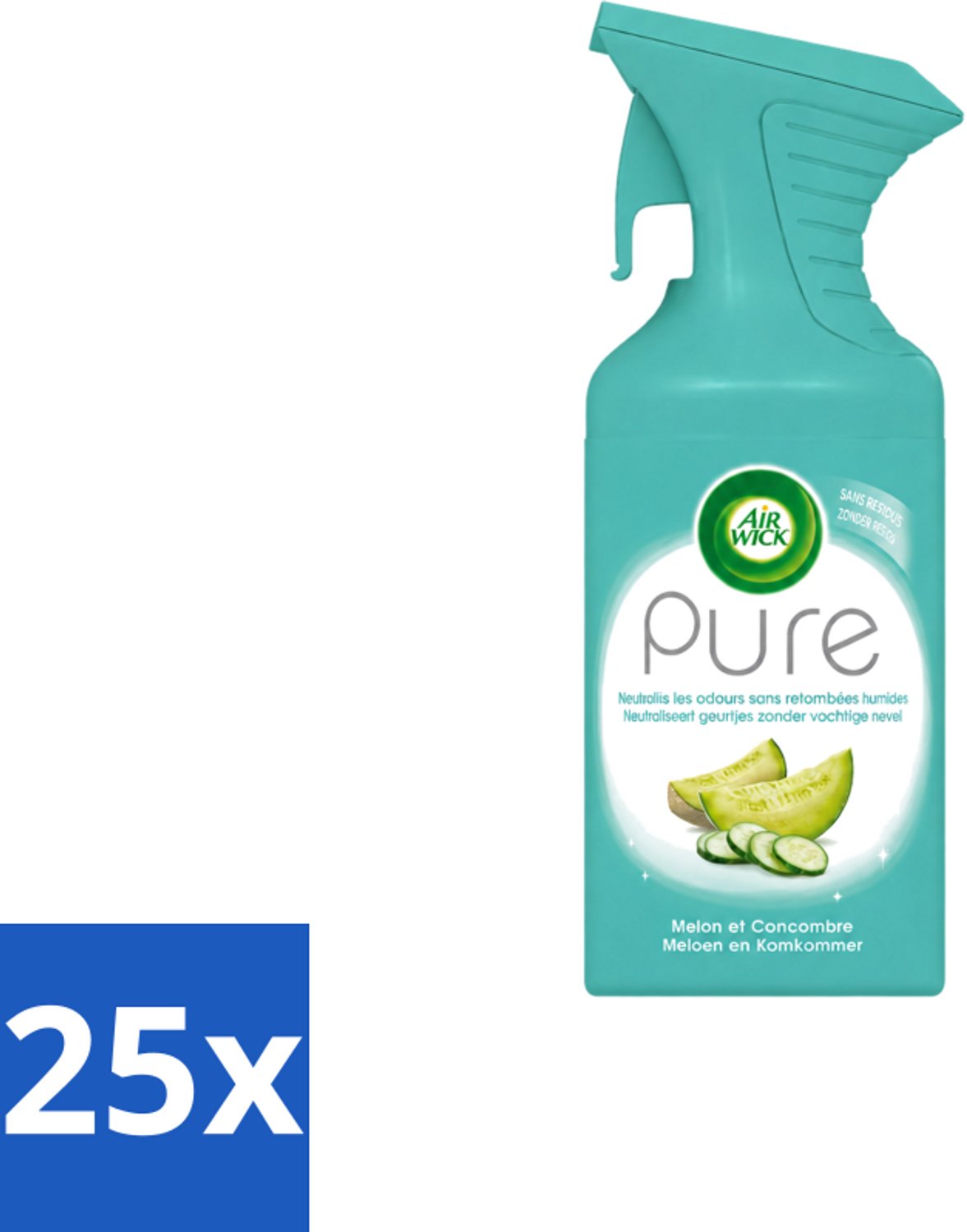 25 x Air Wick – Luchtverfrisser Spray – Pure Meloen & Komkommer – 250 ml - Voordeelverpakking - 25 stuks
