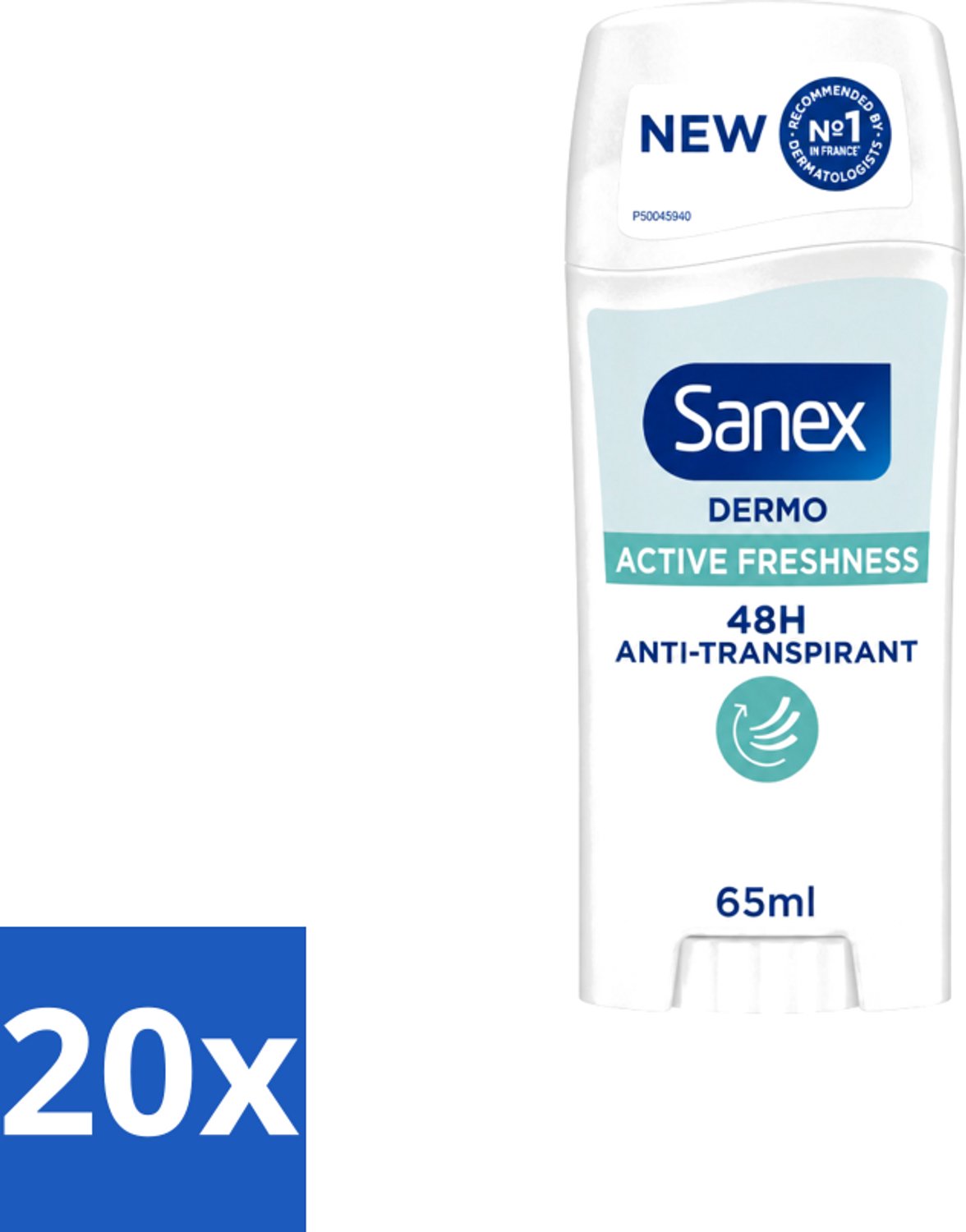 20 x Sanex – Deodorant Stick – Dermo Active Freshness – 65 ml - Voordeelverpakking - 20 stuks