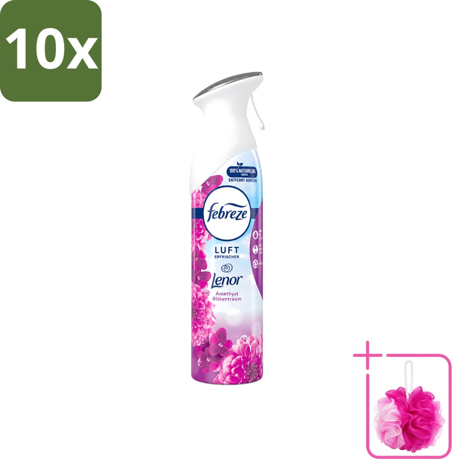 10 x Febreze Amethist Luchtverfrisser Spray - Frisse Bloemen Geur - 300ml - Bulkverpakking - Luchtverfrisser - Douchemop - Geurverwijdering