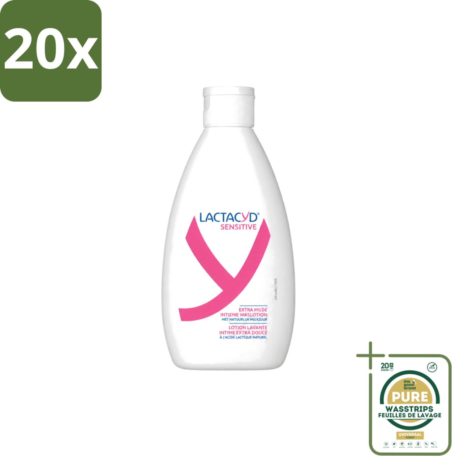 20 x Lactacyd Sensitive - Intieme Waslotion - Extra Gevoelig - Met Natuurlijk Melkzuur - 300 ml - Wasstrips - Intieme Waslotion - Gevoelige Huid - Melkzuur - Katoenextract - Extra Milde Waslotion