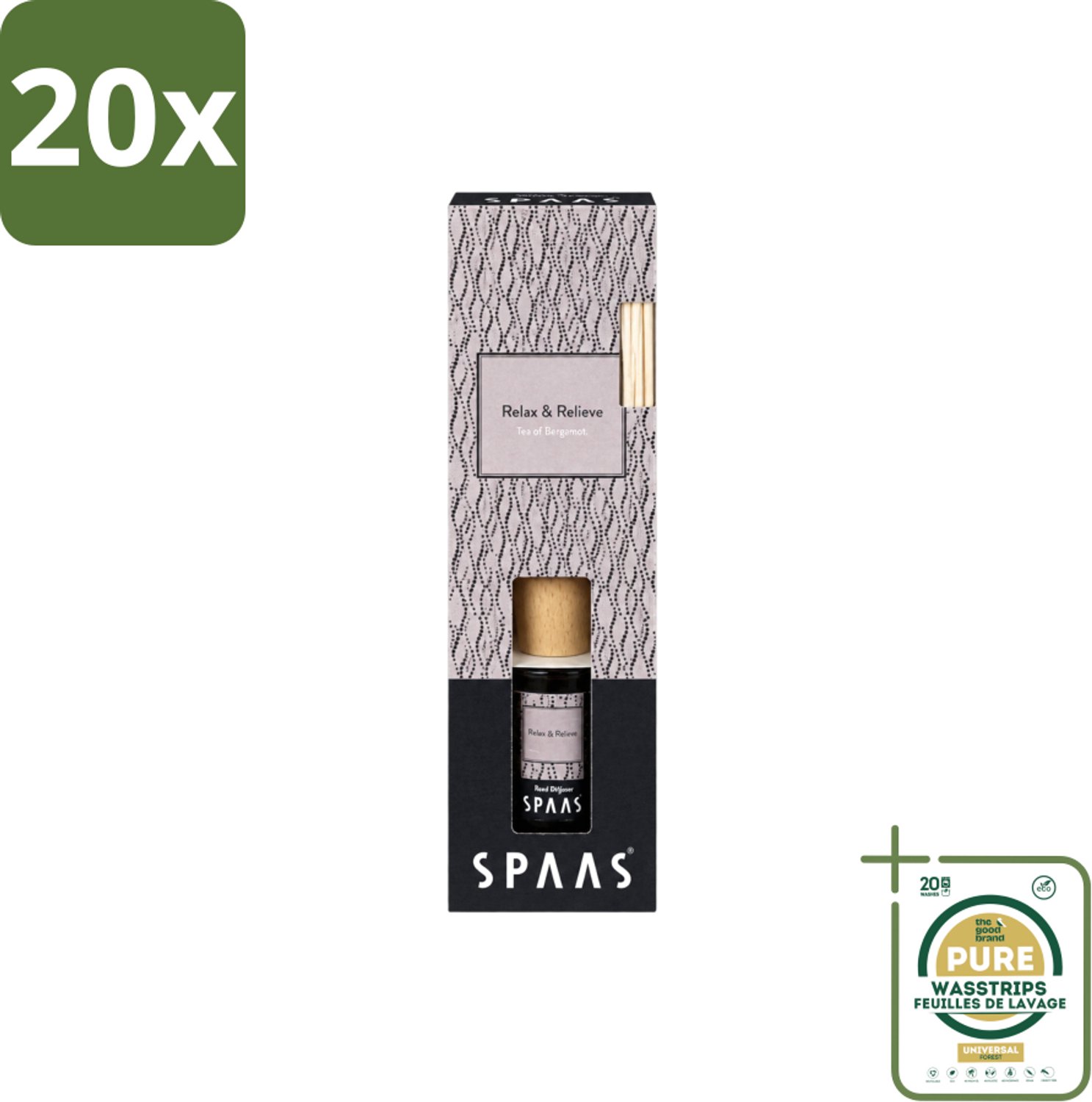 20 x Spaas - Geurstokjes - Relax & Relieve - Bergamotthee - 80 ml - Wasstrips - Geurstokjes - Bergamotthee - Geurverspreider - Rustgevende Geur - Geurkaars