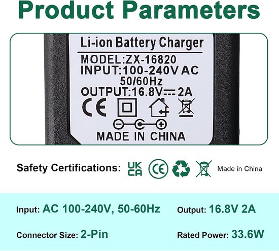 16,8 V oplader compatibel met Aiper Scuba S1/E1 draadloze robot, zwembadreiniger, oplader, compatibel met Aiper Scuba S1 E1, 14,4 V Li-ion batterij, draadloze robot, zwembadreiniger, 33,6 W adapter — afbeelding 2