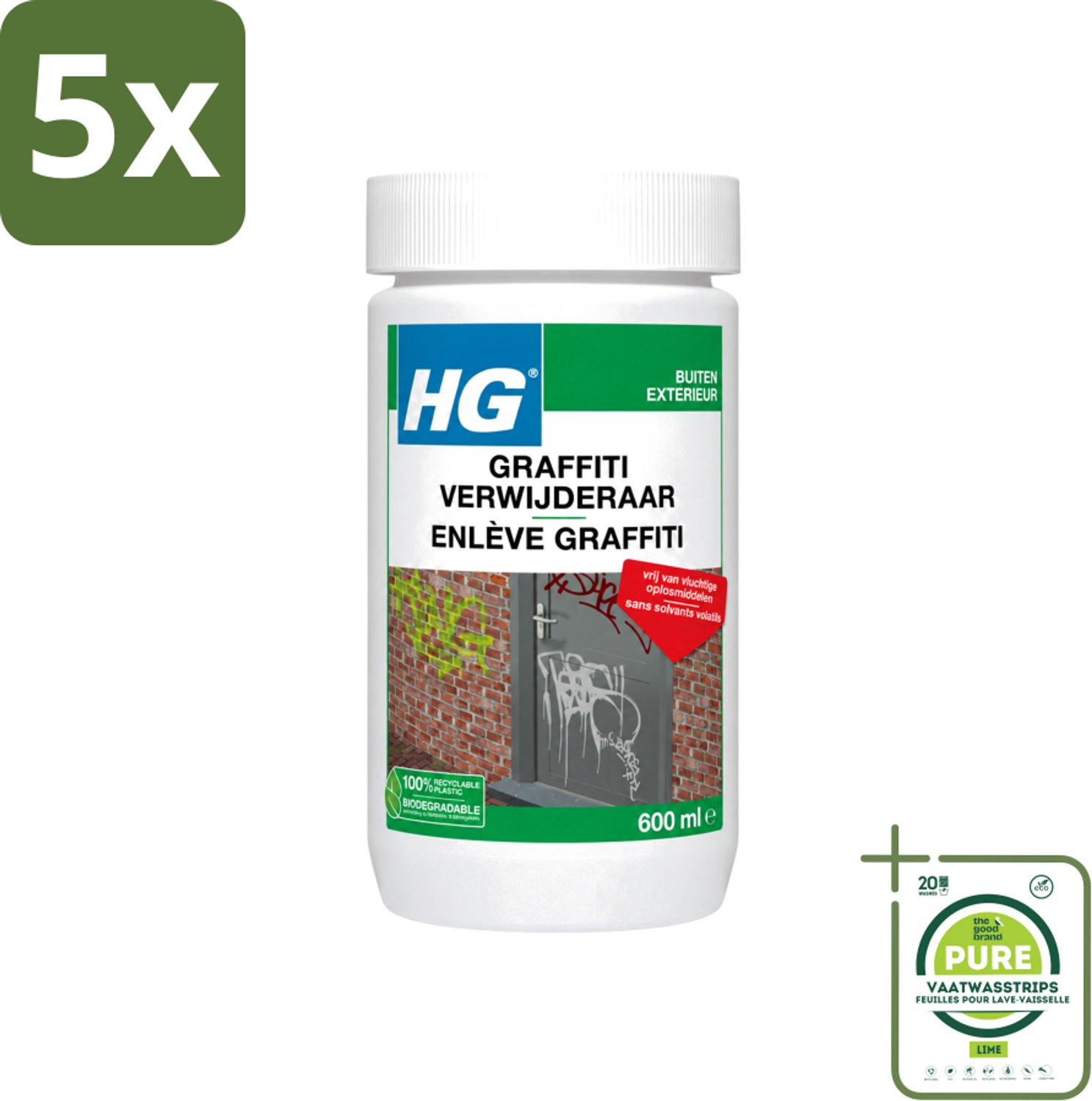 5 x HG - Graffitiverwijderaar - Voor Harde & Zachte Oppervlakken - 600 ml - Grootverpakking - Vaatwasstrips - Graaffitiverwijderaar - Verf Verwijderen - Graffiti Verwijderen - Reinigingsmiddel - Oppervlak Reinigen
