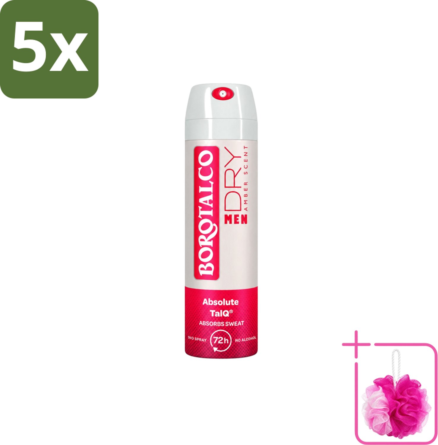 5 x Borotalco – Deodorant Spray – Men Amber Geur – 150 ml - Bulkverpakking - Deodorant spray - Douchemop - Mannelijke geur