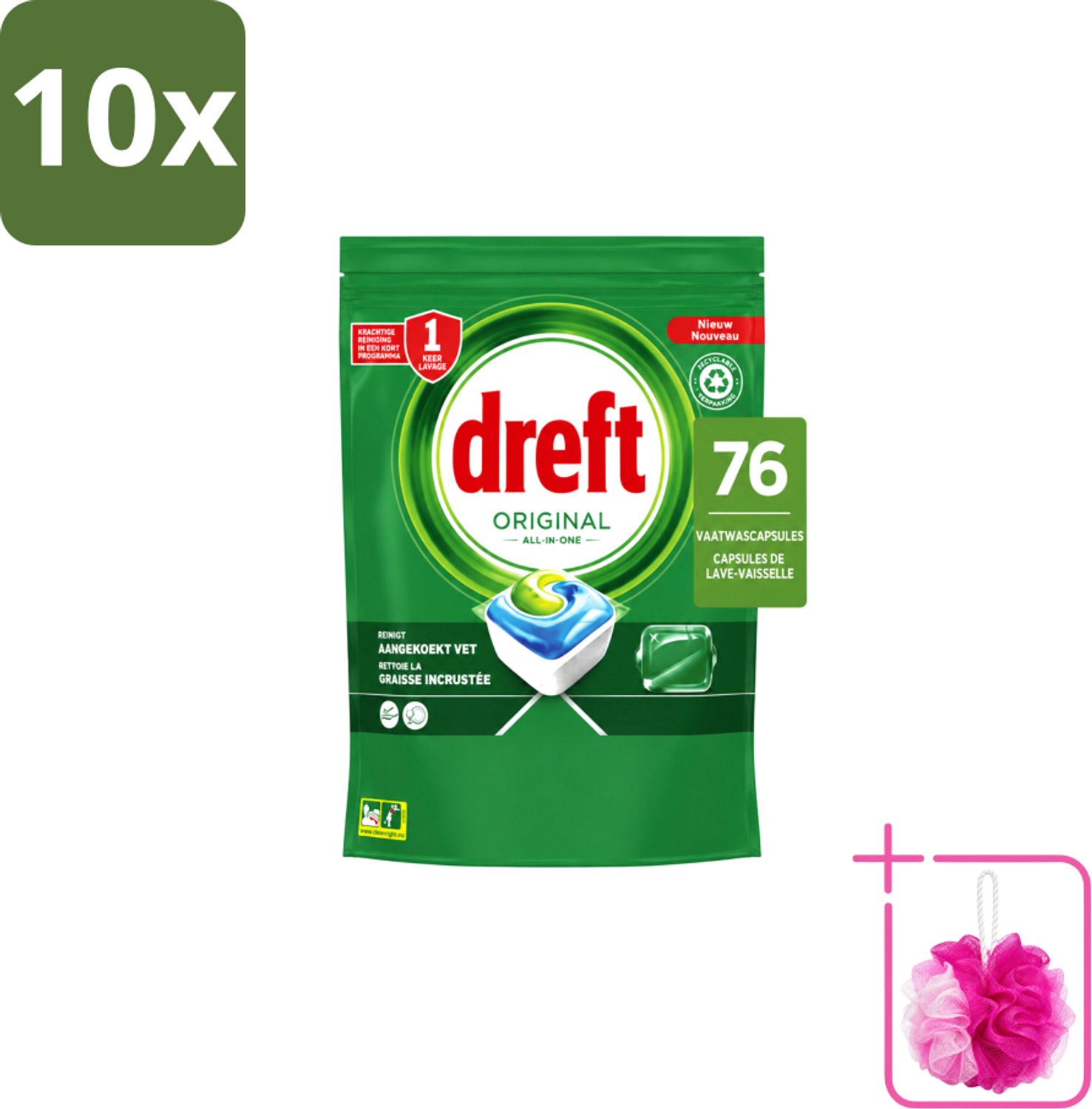 10 x Dreft – Vaatwascapsules – Original All-in-One – 76 Capsules - Bulkverpakking - Vaatwassen - Douchemop - Vaatwassen capsule