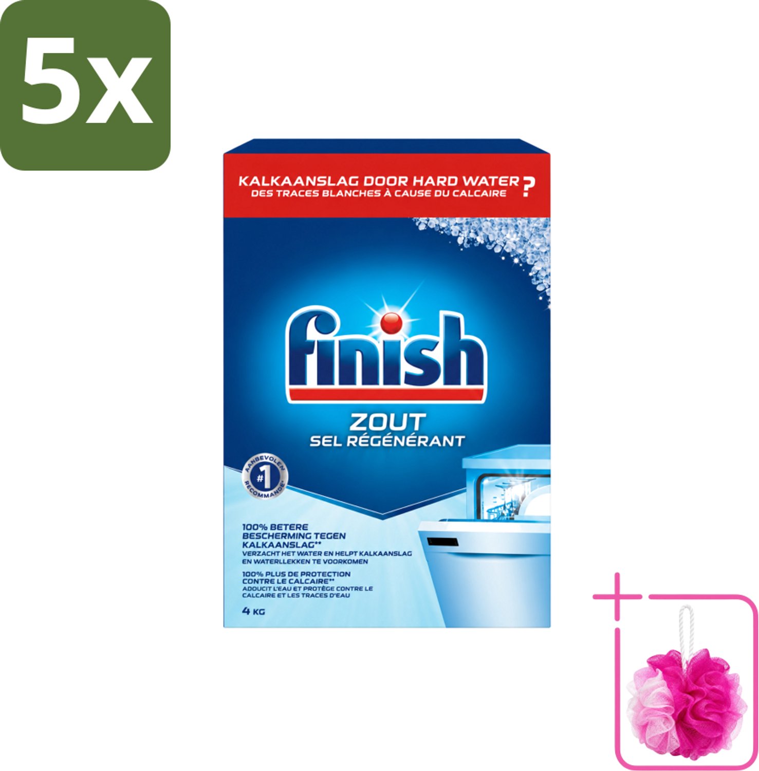5 x Finish - Vaatwasmachine Zout - Anti-Kalk & Anti-Corrosie - 4 kg - Bulkverpakking - Vaatwasmachine zout - Douchemop - Kalkvoorkomend