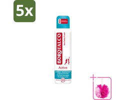 5 x Borotalco - Deodorant Spray - Active - Sea Salts Fresh - 0% Alcohol - 150 ml - Bulkverpakking - Zweetgeur bestrijding - Douchemop - Zeezout geur