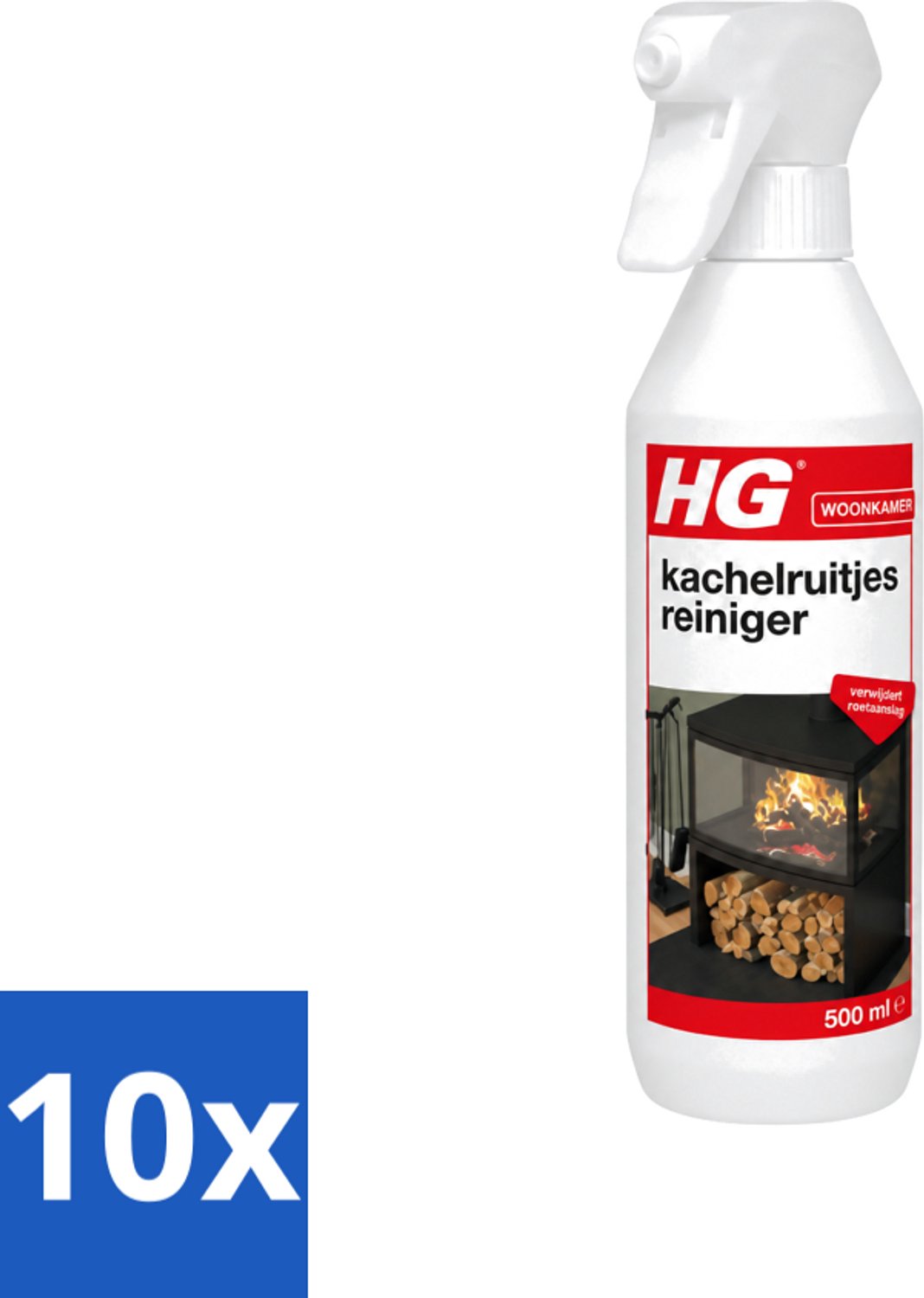 10 x HG - Kachelruitjesreiniger - Verwijdert Roetaanslag - 500 ml - Voordeelverpakking - 10 stuks