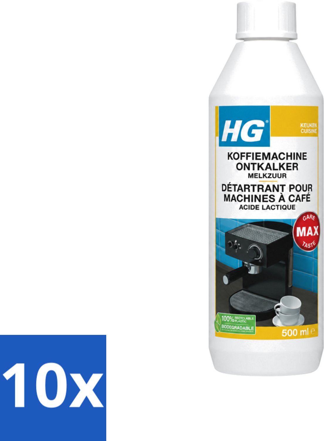 10 x HG - Koffiemachine Ontkalker - Op Basis Van Melkzuur - 4 tot 5 Reinigingsbeurten - 500 ml - Voordeelverpakking - 10 stuks
