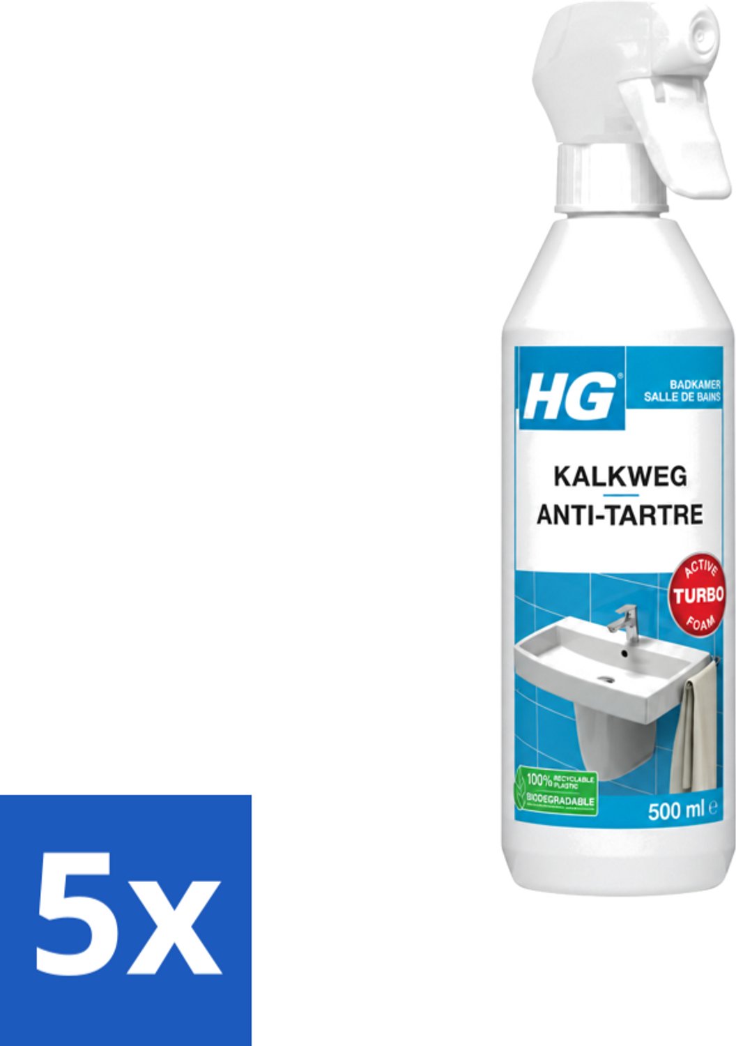 5 x HG - Badkamer - Kalkweg Schuimspray - Verwijdert Kalk Snel - 500 ml - Voordeelverpakking - 5 stuks