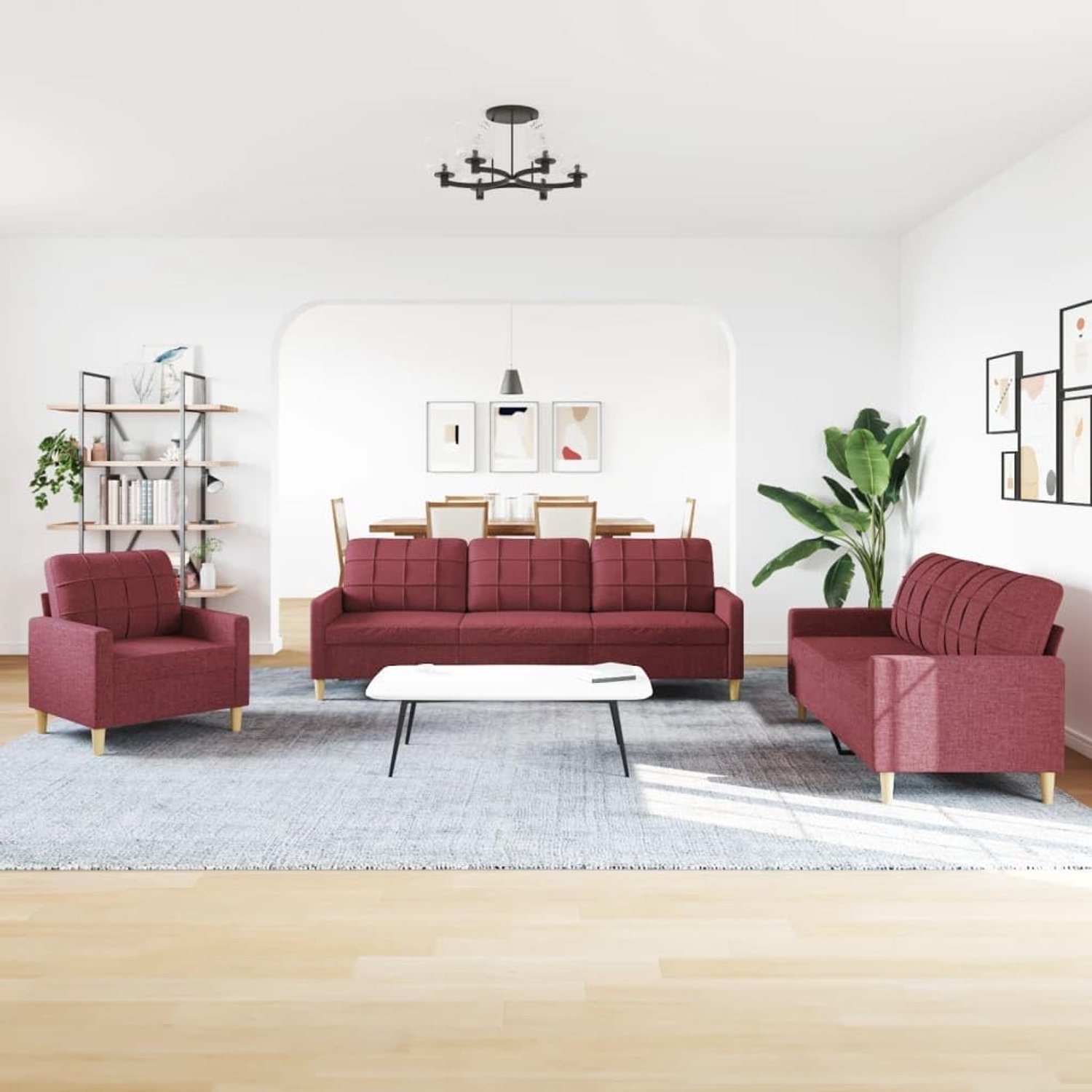 3-delig, rode stof, comfortabel, voor woonkamer, met metalen frame en polyesterweefsel