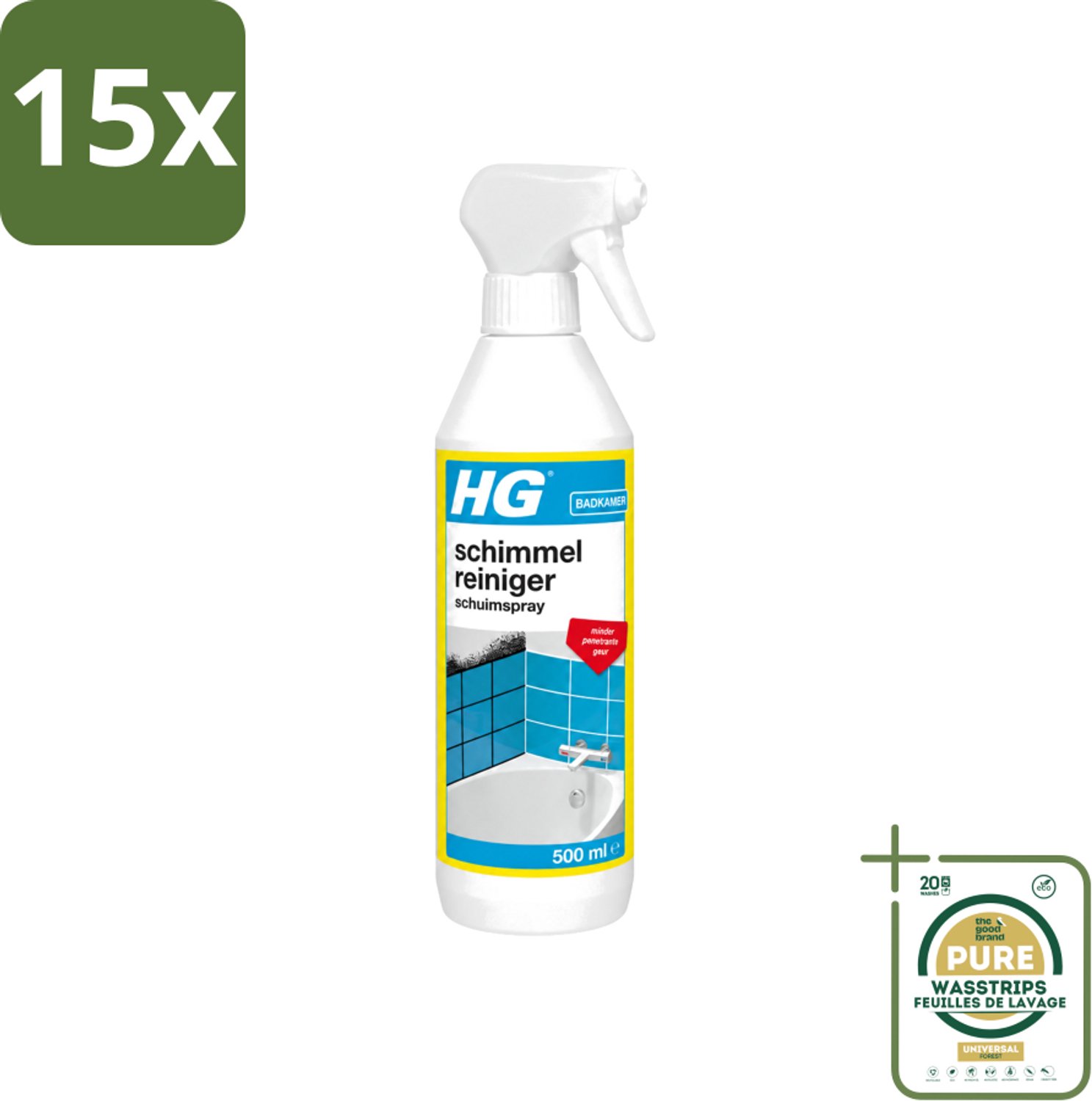 15 x HG - Sanitair - Schimmelreiniger - Schuimspray - 500 ml - Wasstrips - Schimmelreiniger - Schimmelverwijdering - Schuimspray - Schimmel In Badkamer - Schimmel Op Tegels