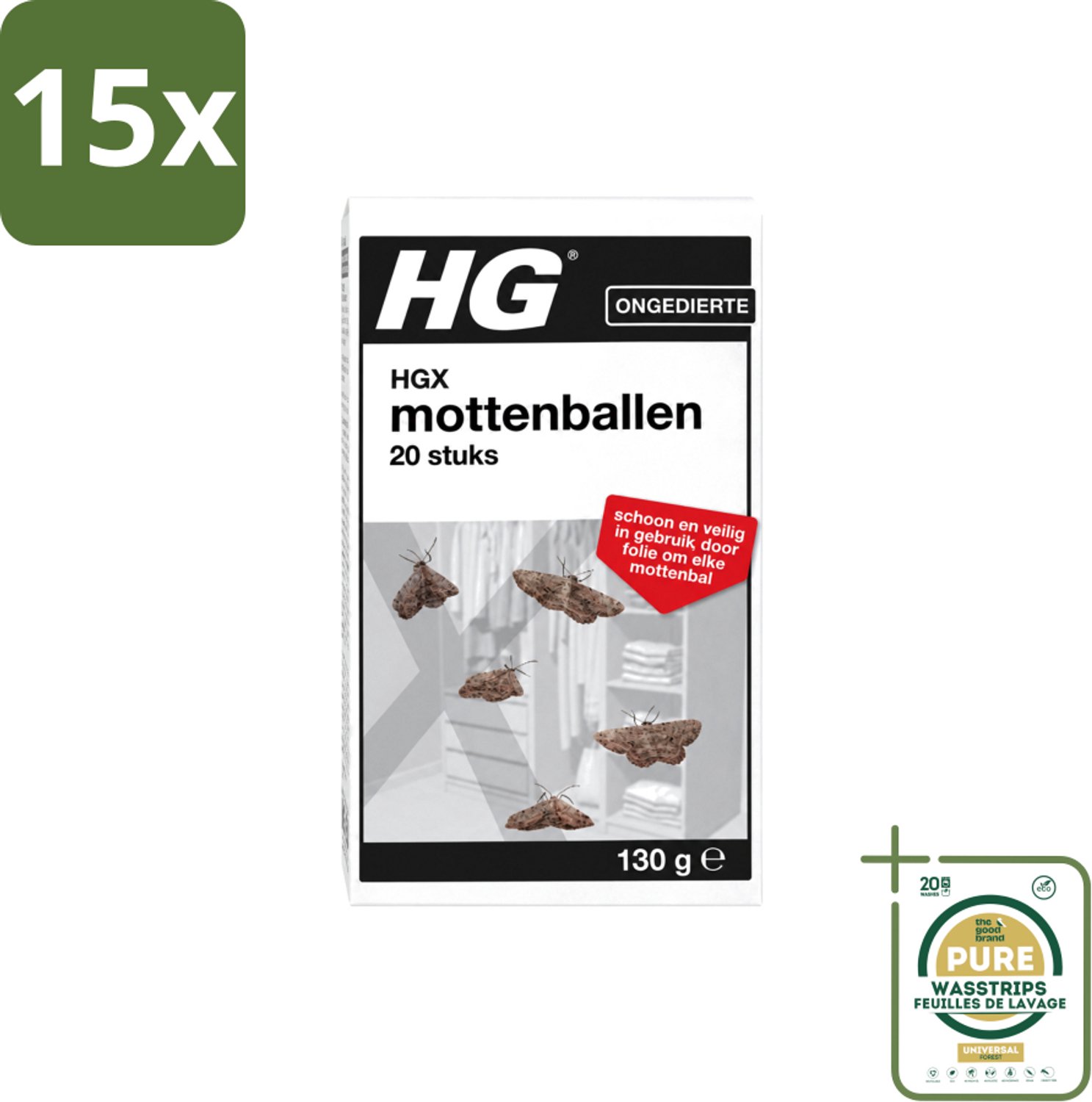 15 x HG X - Ongedierte - Mottenballen - Schoon & Veilig - 20 Mottenballen - Wasstrips - Mottenbestrijding - Mottenballen - Nachtvlinders - Mottenlarven - Kleding Beschermen
