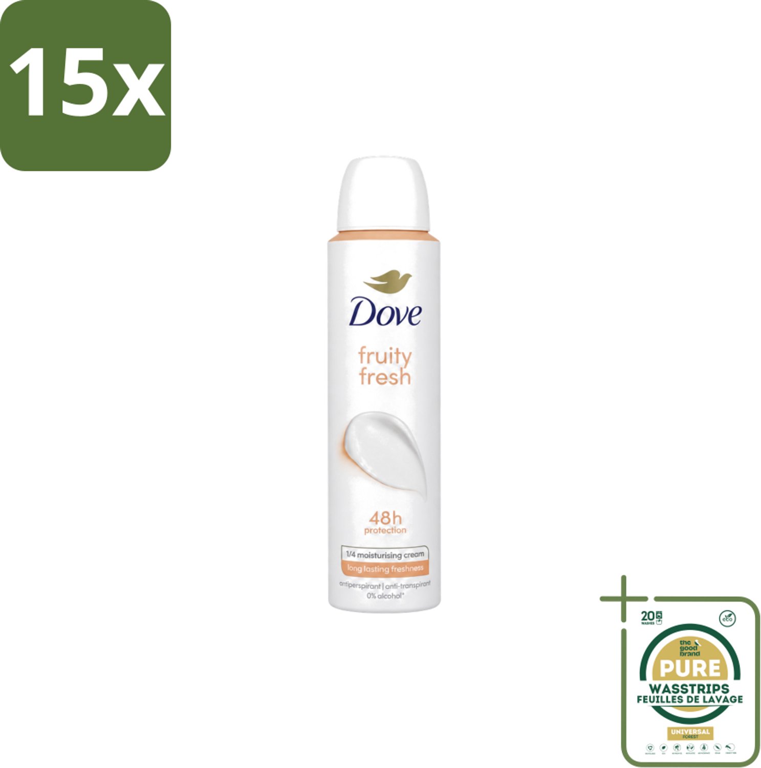 15 x Dove – Deodorant Spray – Fruity Fresh – 200 ml - Wasstrips - Anti-transpirant Spray - Zweetgeur - Okselgeur - Fris - Fruitig