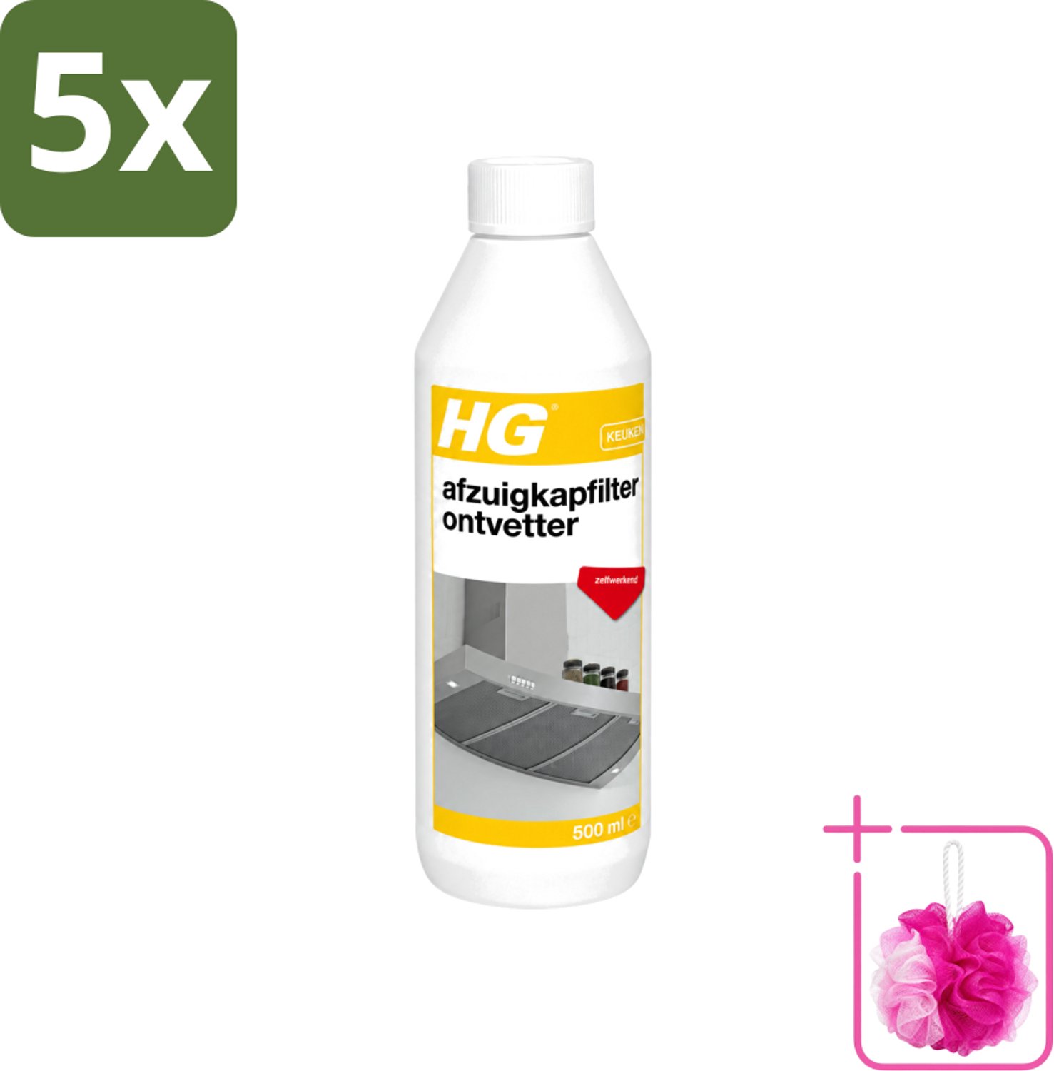 5 x HG - Afzuigkapfilter Ontvetter - Zelfwerkend - 500 ml - Bulkverpakking - Afzuigkapfilter - Douchemop - Ontvetter