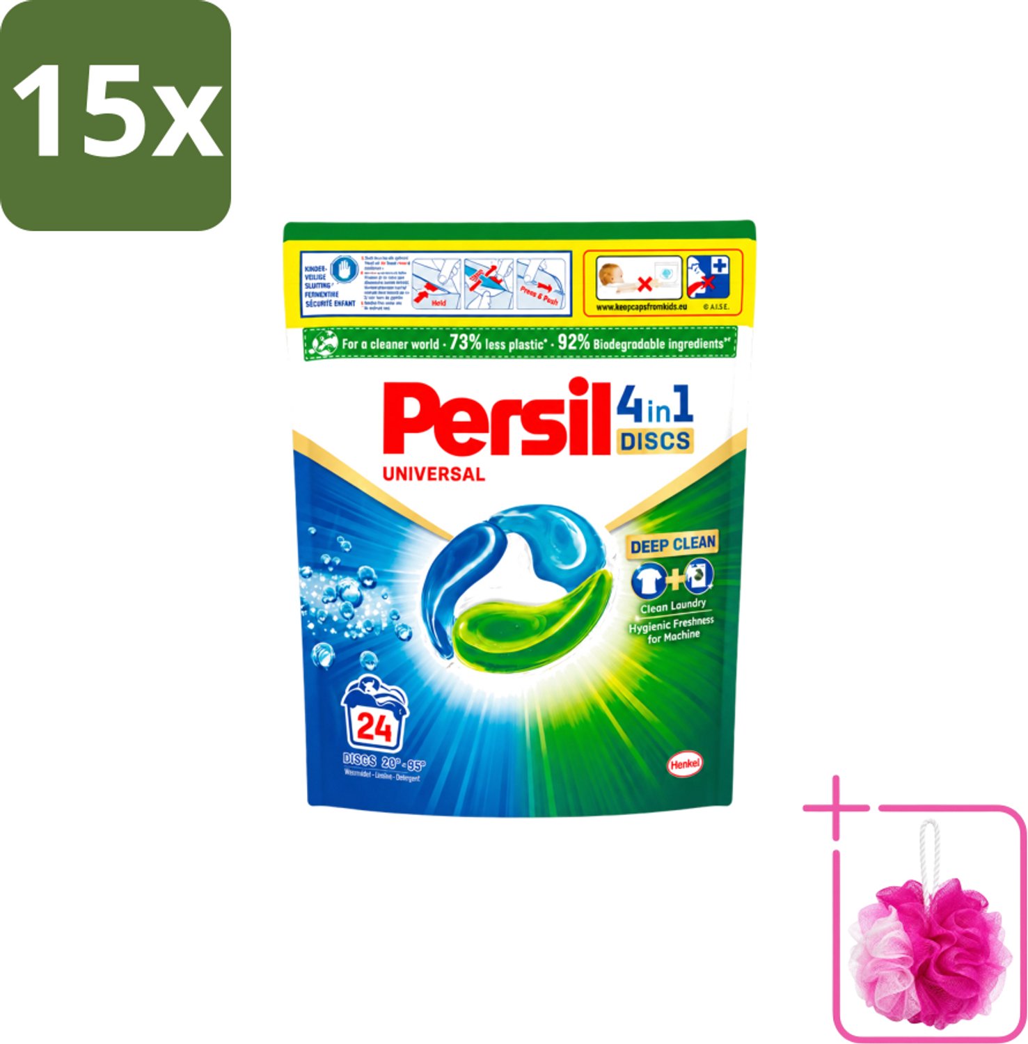 15 x Persil – Wasmiddel Discs – Universeel - 24 Capsules - Bulkverpakking - Wasmiddel - Douchemop - Wascapsules