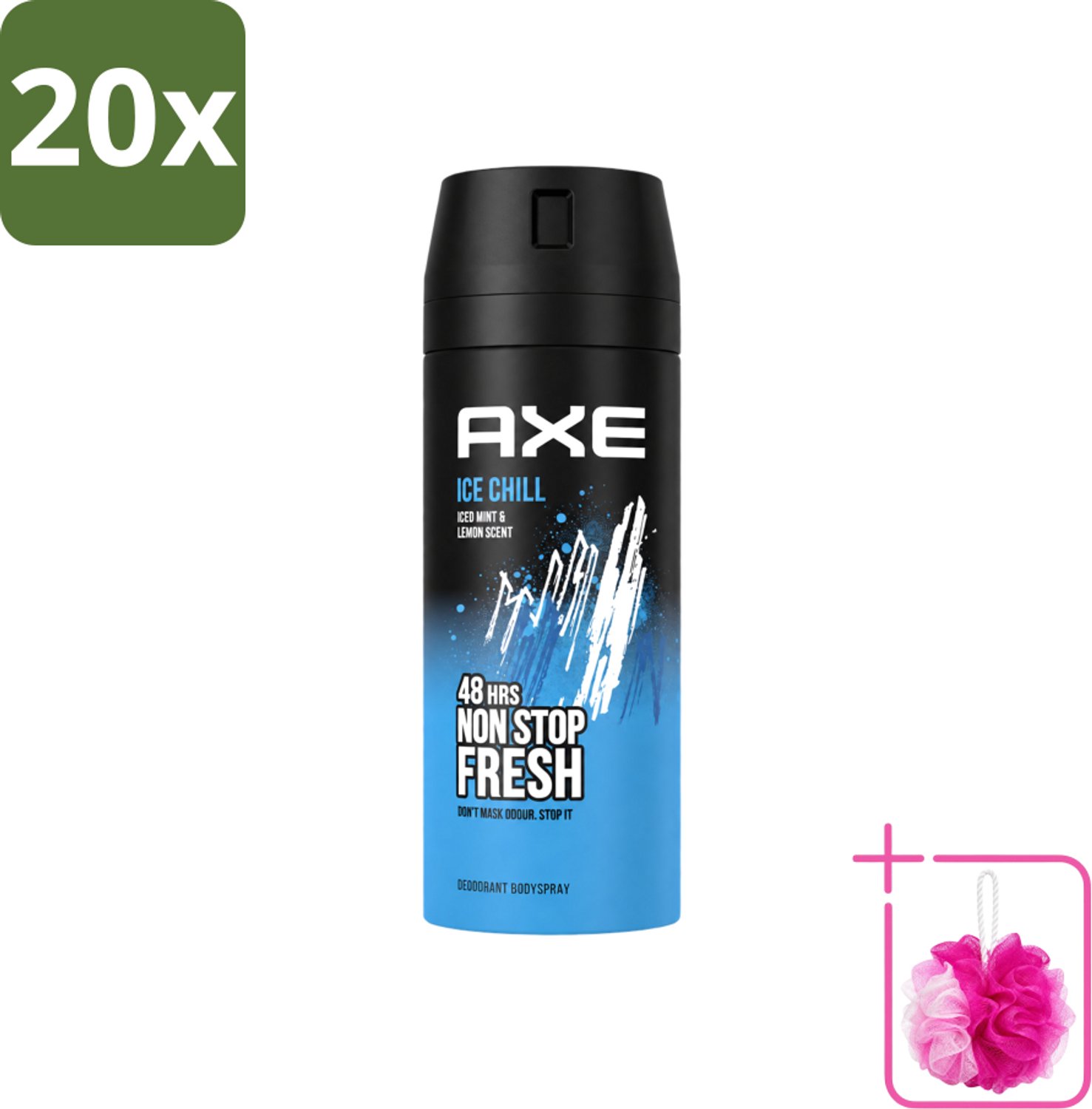 20 x Axe - Deodorant Bodyspray - 48hrs Fresh - Ice Chill - Iced Mint & Lemon - 150 ml - Bulkverpakking - 48 uur bescherming - Douchemop - Lichaamsgeur
