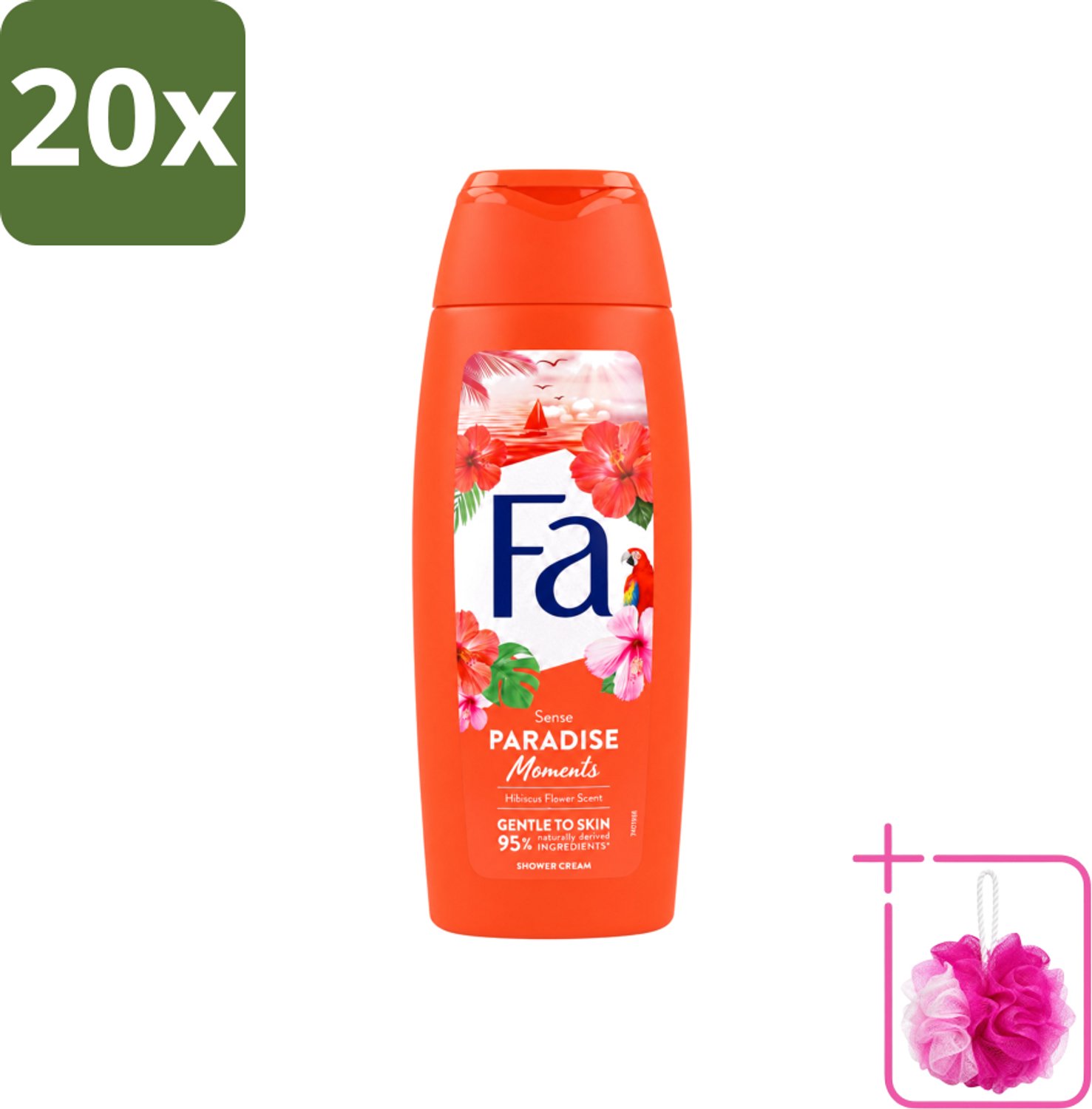 20 x Fa - Paradise Moments - Douchecrème - Hibiscusbloem - 250 ml - Bulkverpakking - Douchecrème hibiscusbloem - Douchemop - Vegan douchecrème
