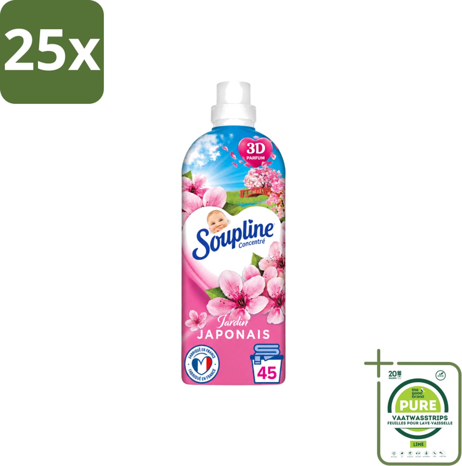 25 x Soupline – Wasverzachter – Japanse Tuin – 950 ml - Grootverpakking - Vaatwasstrips - Wasverzachter - Zachte Wasgoed - Geur - Japanse Tuin - Rustgevende Geur