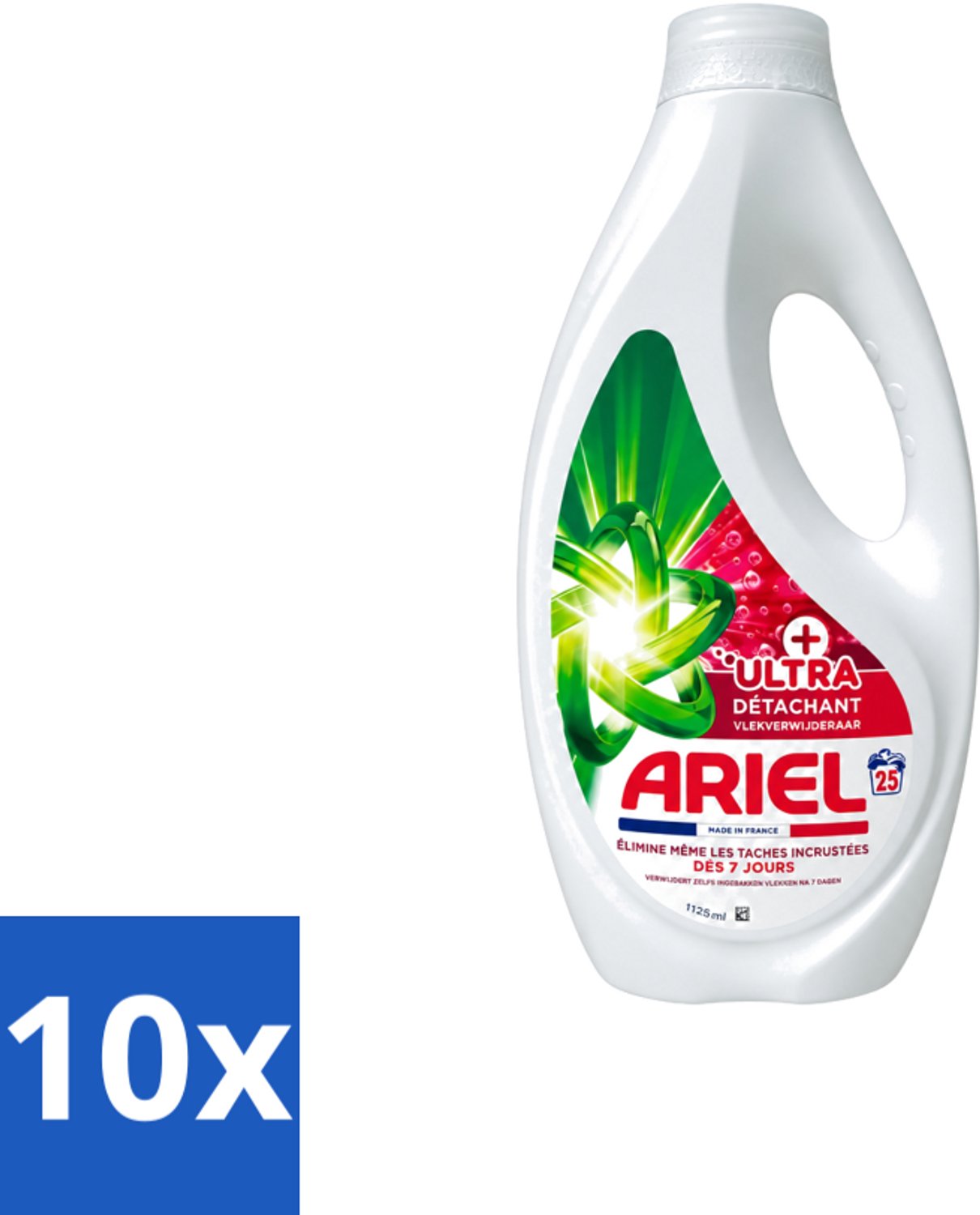 10 x Ariel – Vloeibaar Wasmiddel – Ultra Vlekverwijderaar – 1125 ml – 25 wasbeurten - Voordeelverpakking - 10 stuks
