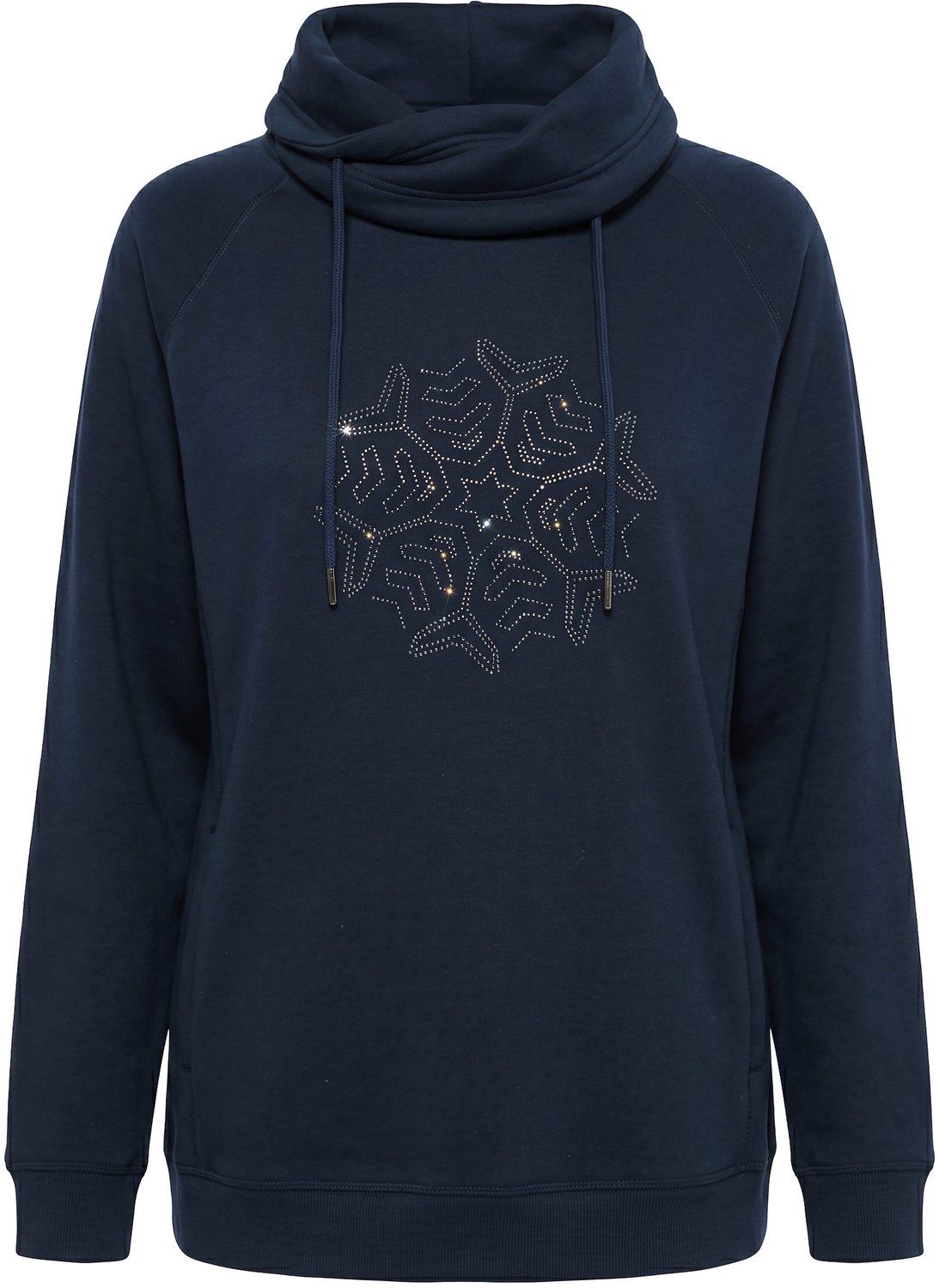 Ulla Popken - Dames - Sweatshirt sneeuwvlokken opstaande kraag lange mouwen - Marine - Maat 54+