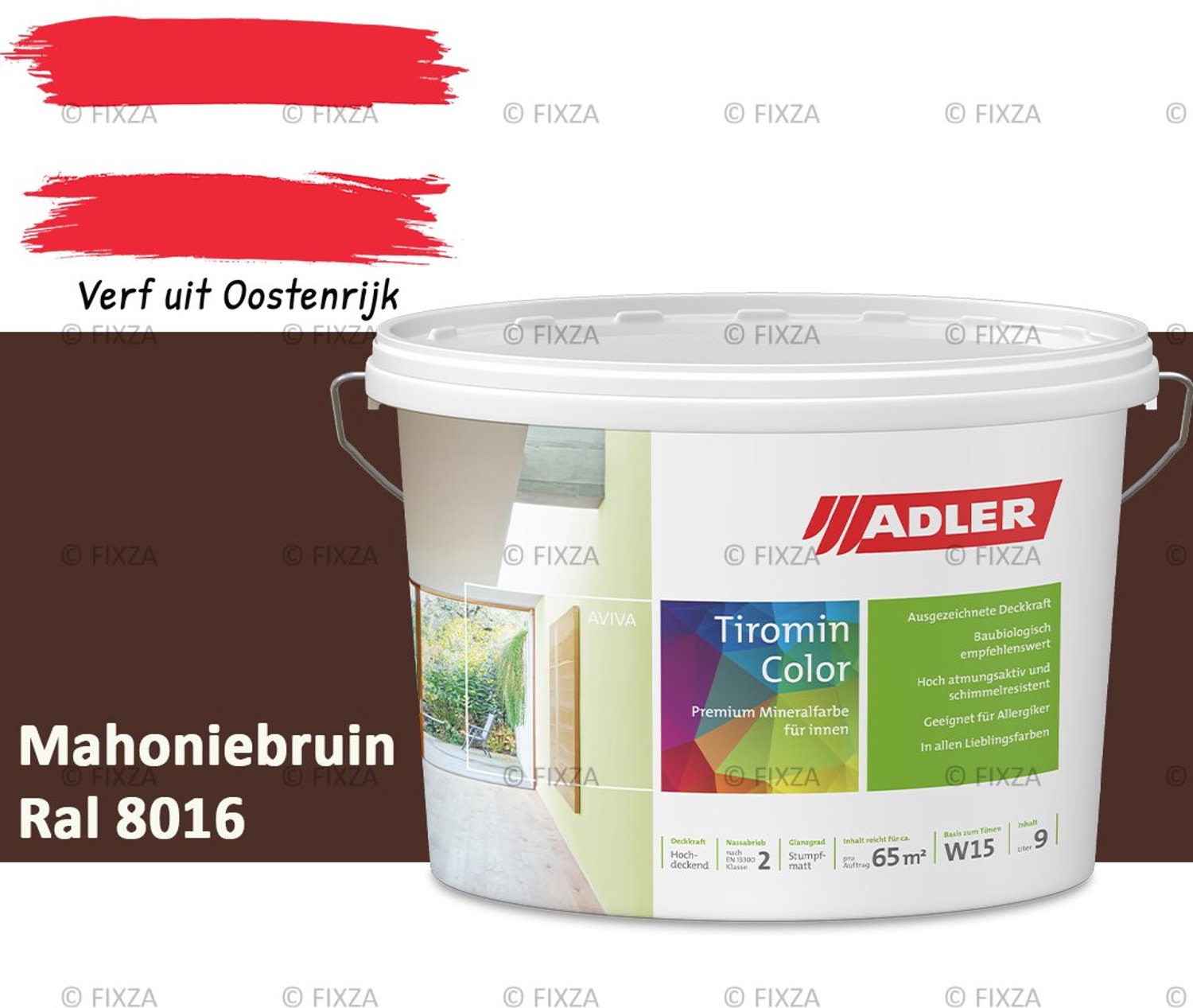 ADLER Aviva Tiromin-Color Silicaat Muurverf Binnen – 1 Liter – RAL 8016 Mahoniebruin, Hoogdekkende & Ademend – Ecologische Schimmelwerende Wandverf