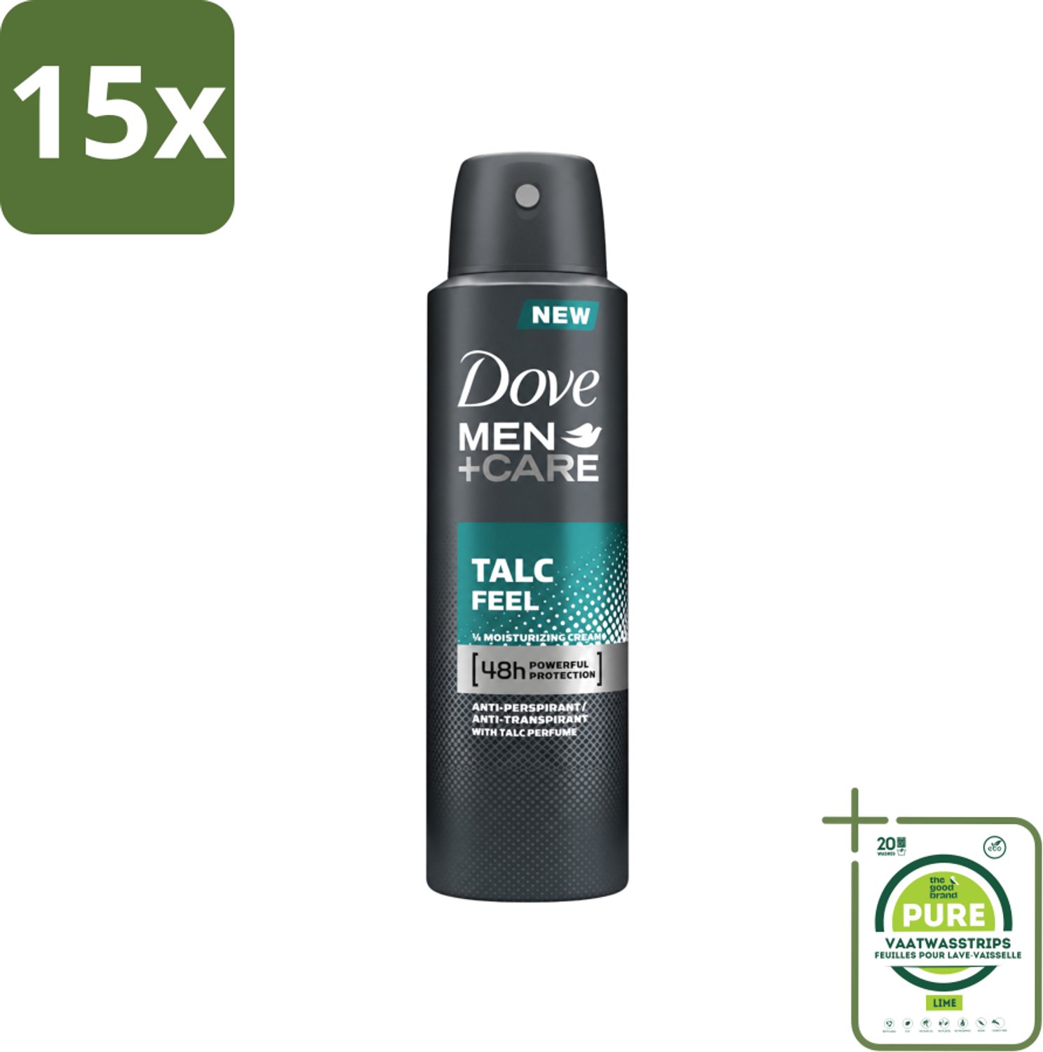 15 x Dove - Deodorant - Men Care Talc Feel - Zachte en verzorgende bescherming - 150 ml - Grootverpakking - Vaatwasstrips - Deodorant Spray - Zweetbehandeling - Frisheid - Huidbescherming - Poederachtig Gevoel