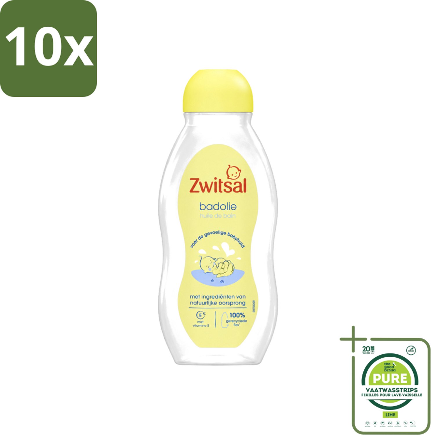 10 x Zwitsal - Badolie - Verzorgend - Voor de Droge Huid - 200 ml - Grootverpakking - Vaatwasstrips - Badolie Voor Baby - Droge Huid Verzorging - Babyhuid Verzorging - Zwitsal Badolie - Baby Bad Ritueel