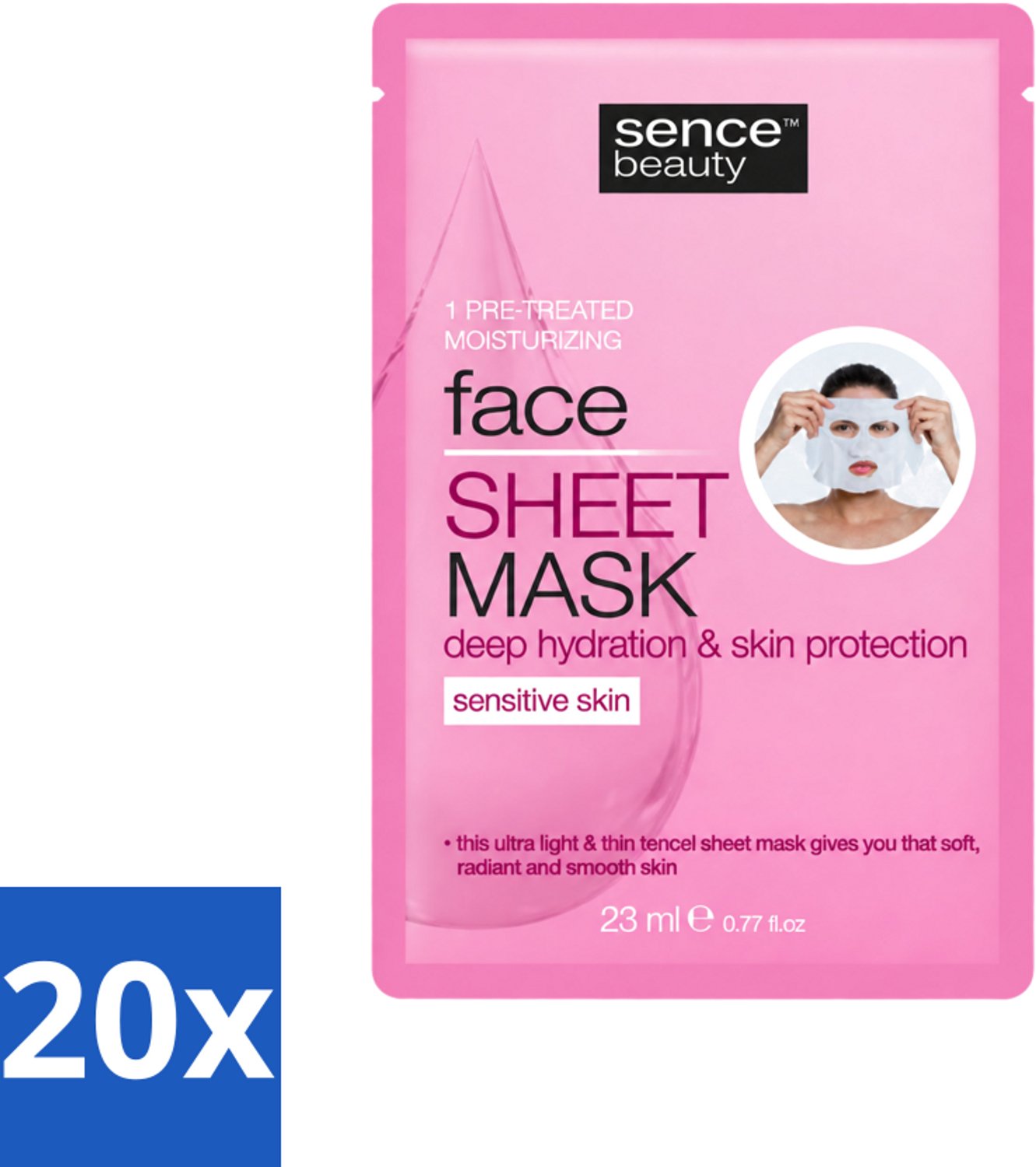 20 x Sence - Tencel - Gezichtsmasker - Hydraterend - 1 Gezichtsmasker - Voordeelverpakking - 20 stuks