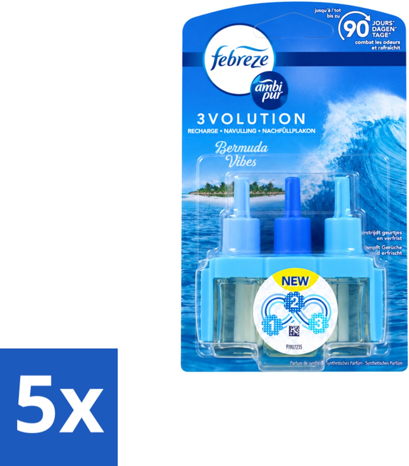 5 x Ambi Pur 3volution - Bermuda Vibes Navulling - Luchtverfrisser - 20 ml - Voordeelverpakking - 5 stuks
