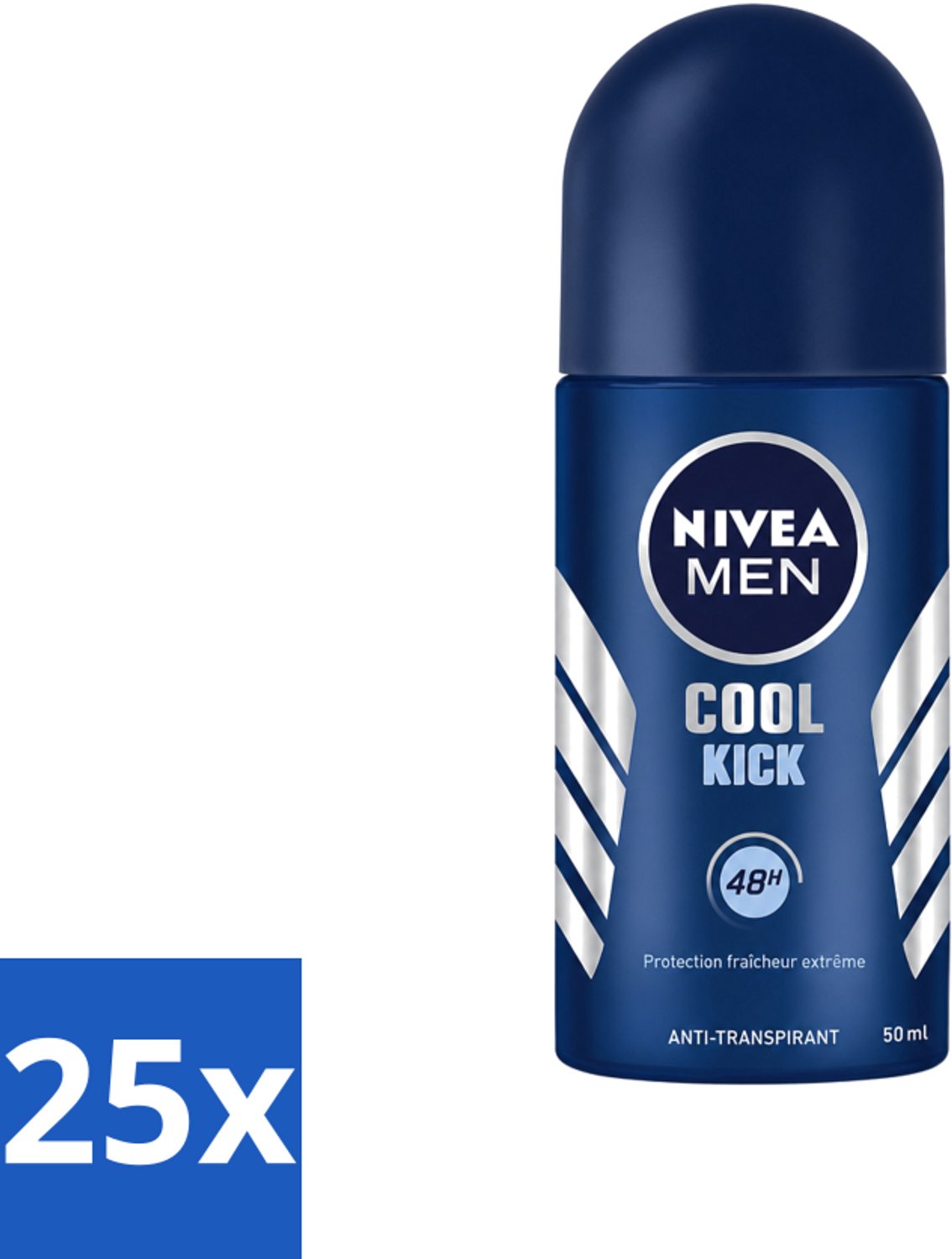 25 x Nivea - Cool Kick - Mannen Rollerdeodorant - 48 Uur Lang Werkend - 50 ml - Voordeelverpakking - 25 stuks