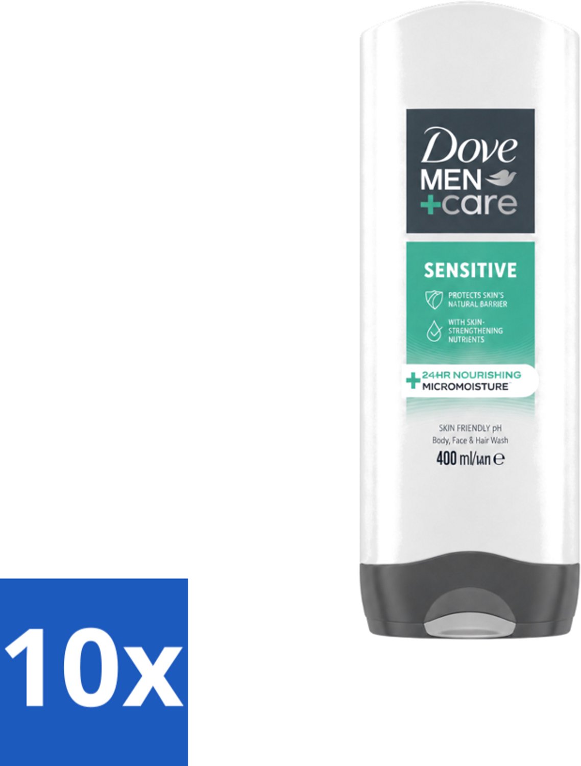 10 x Dove - Shower Gel - 3-in-1 - Men Care Sensitive - Verfrissend en zacht - 400 ml - Voordeelverpakking - 10 stuks